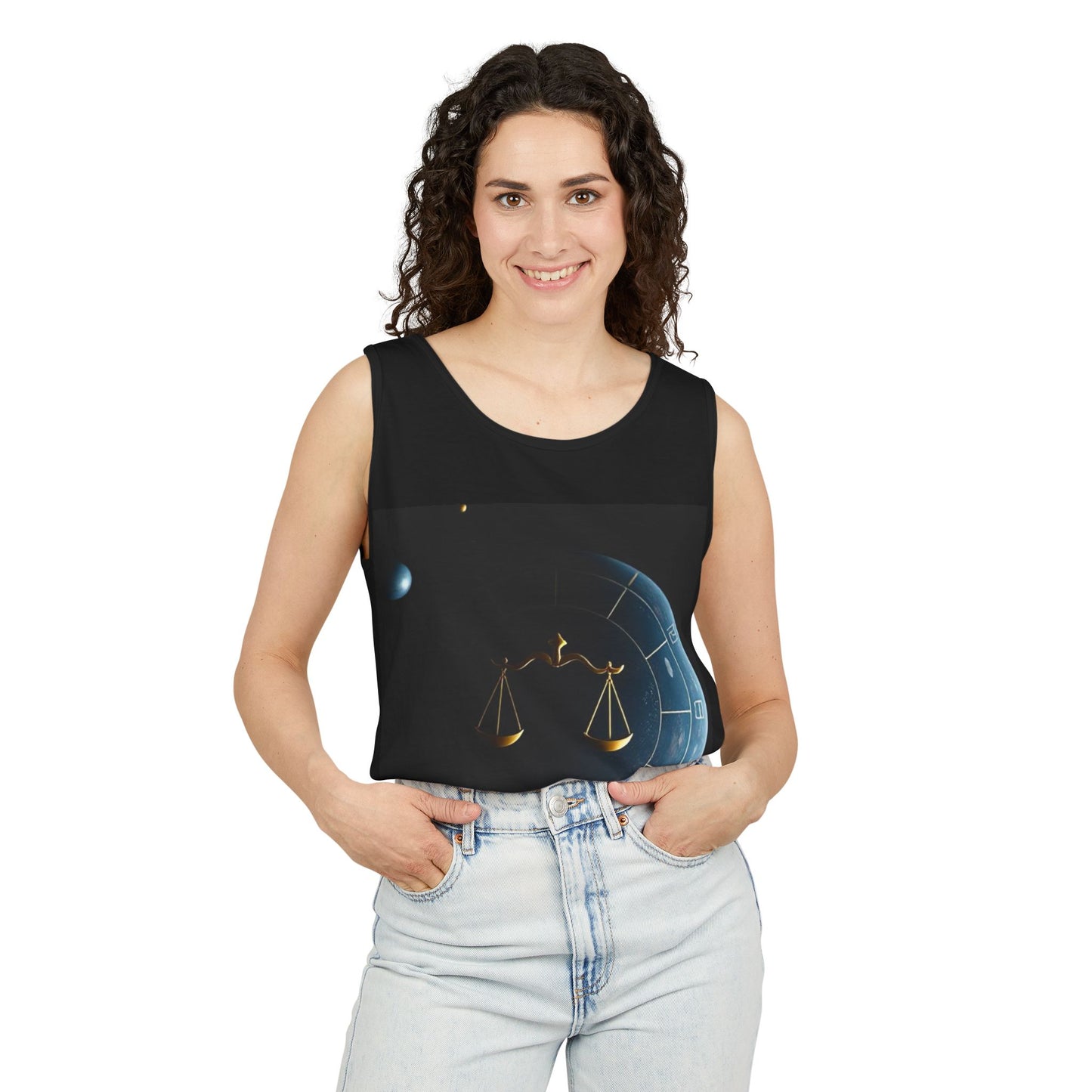 Unisex Garment-Dyed, Tank Top, Libra Design, Space Scale, 100% US cotton