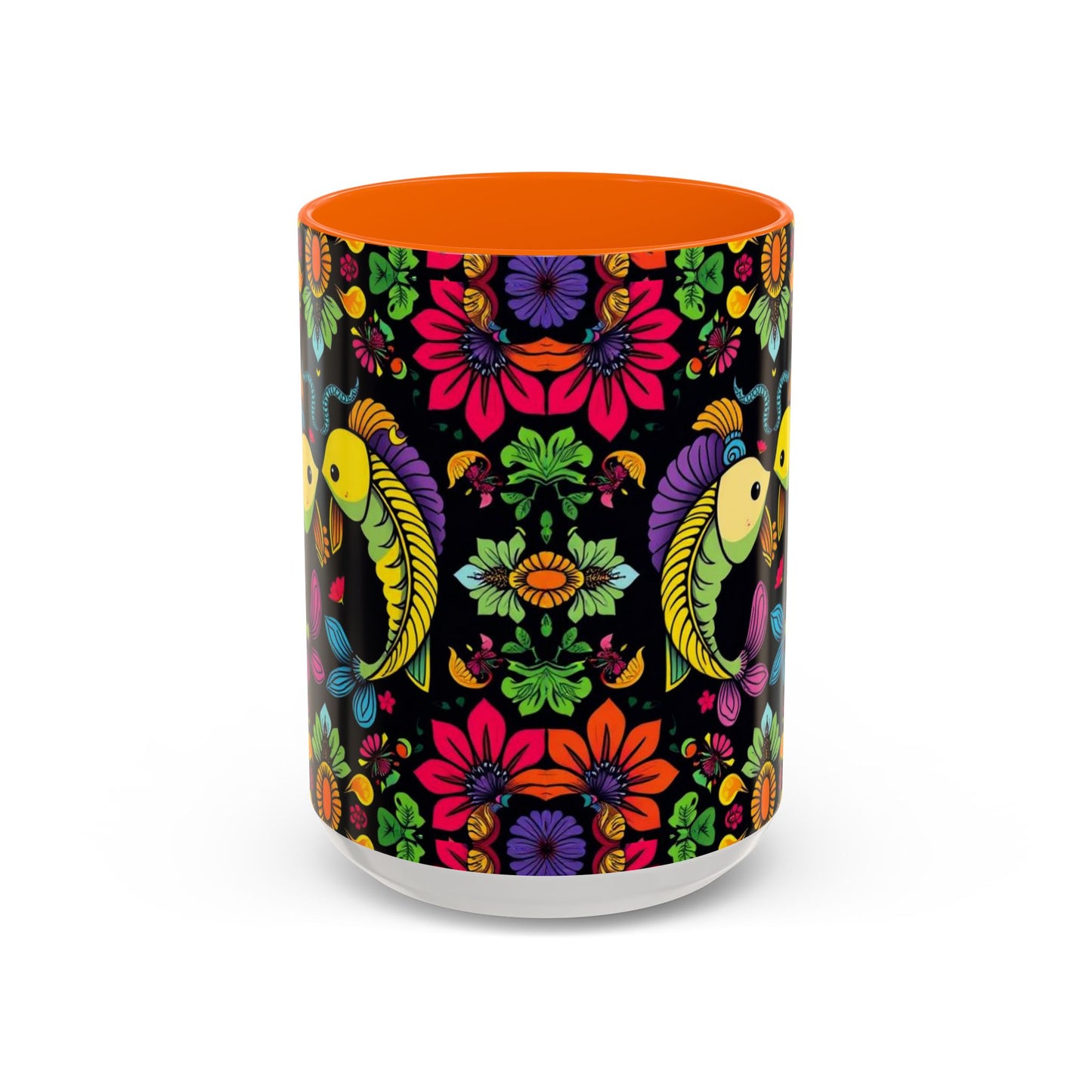 Accent Coffee Mug, Pisces, Zodiac v3, Flower Pattern, (11, 15oz)