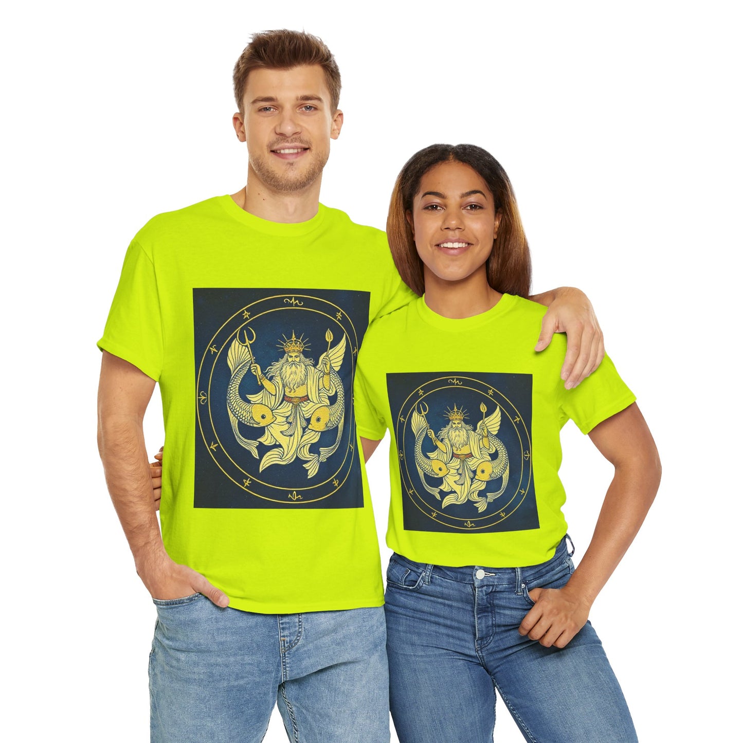 Unisex Heavy Cotton T-Shirt, King of Pisces, Zodiac Design