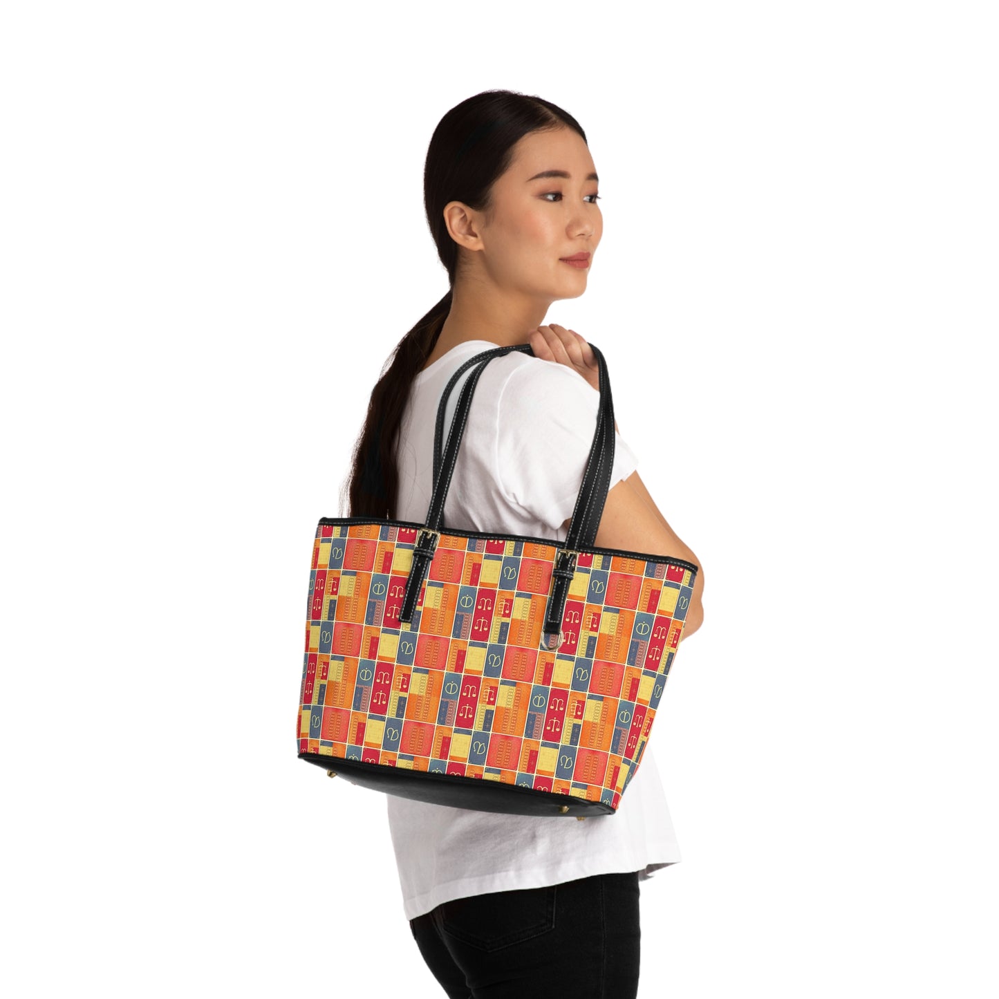 Leather Shoulder Bag, Libra, Zodiac v4, Shapes Pattern