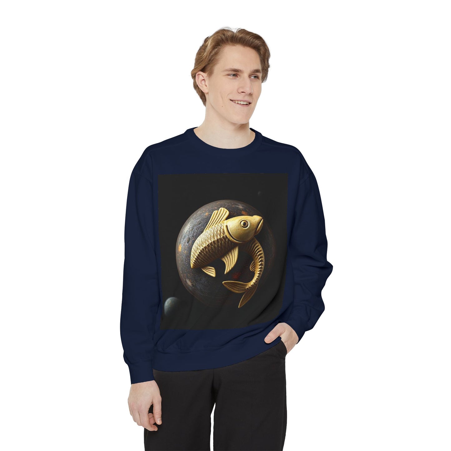 Garment-Dyed Sweatshirt, Unisex, Space Animal Design v1, Pisces