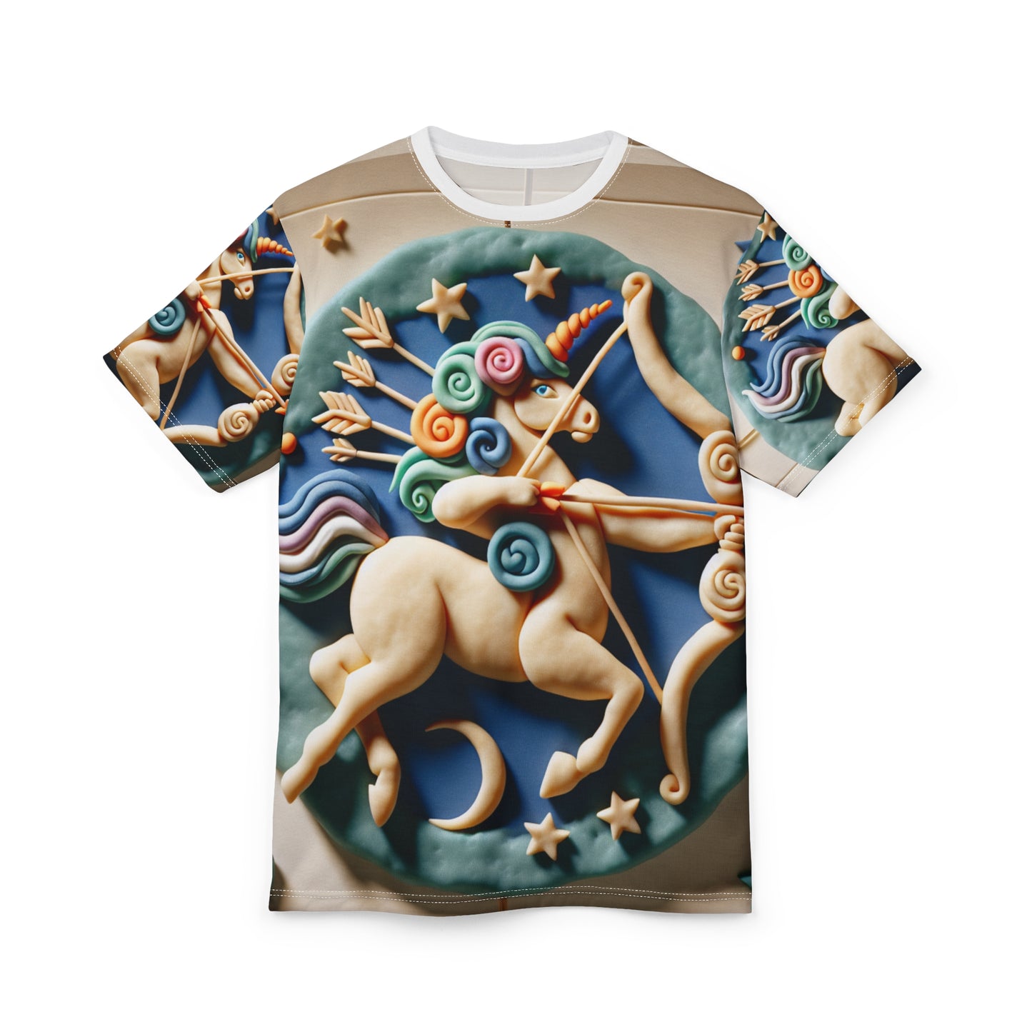 Unisex Cut & Sew T-Shirt (AOP),Play Horse, Sagittarius Zodiac Design, Regular fit, 100% Polyester