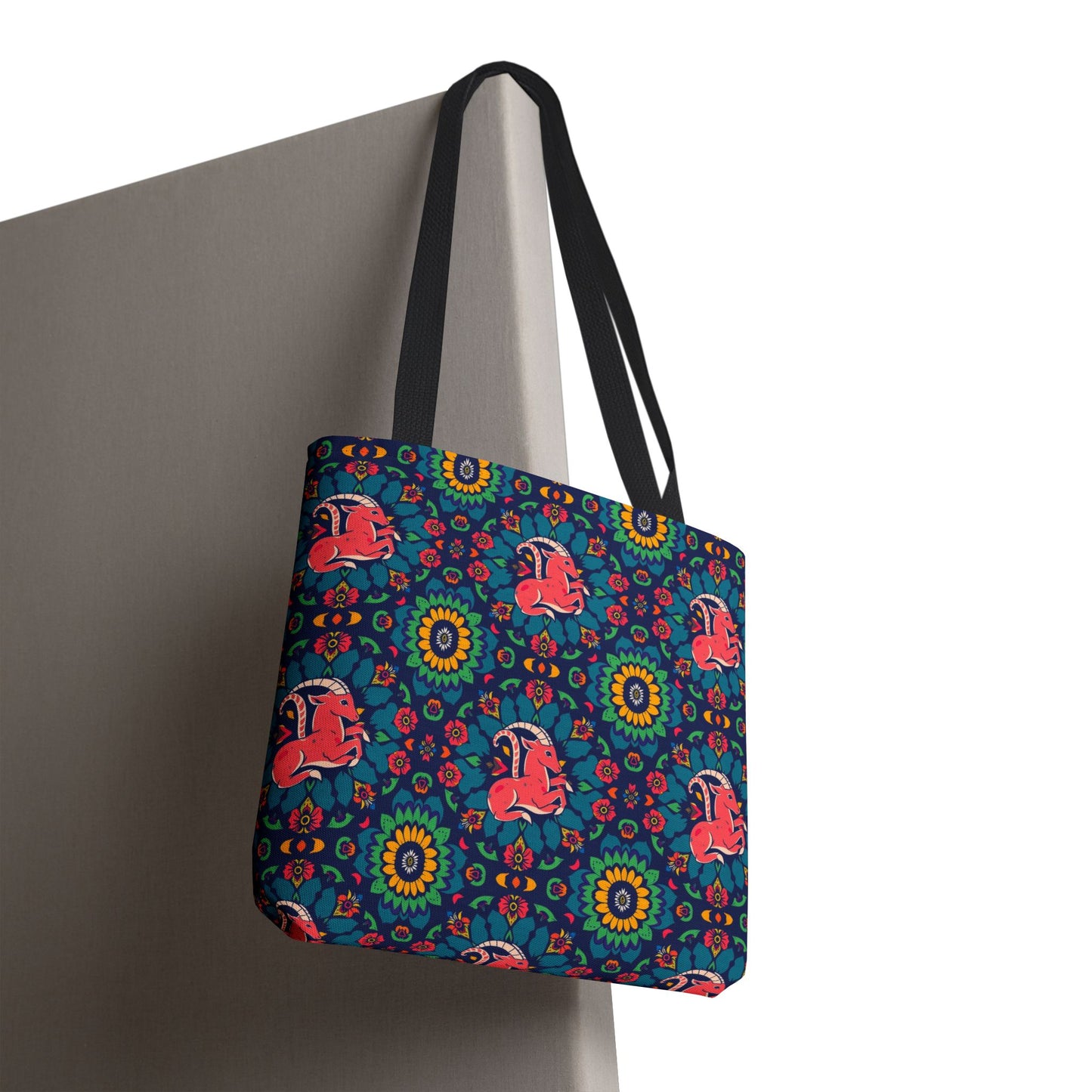Tote Bag, (AOP), Capricorn, Zodiac v4, Flower Pattern