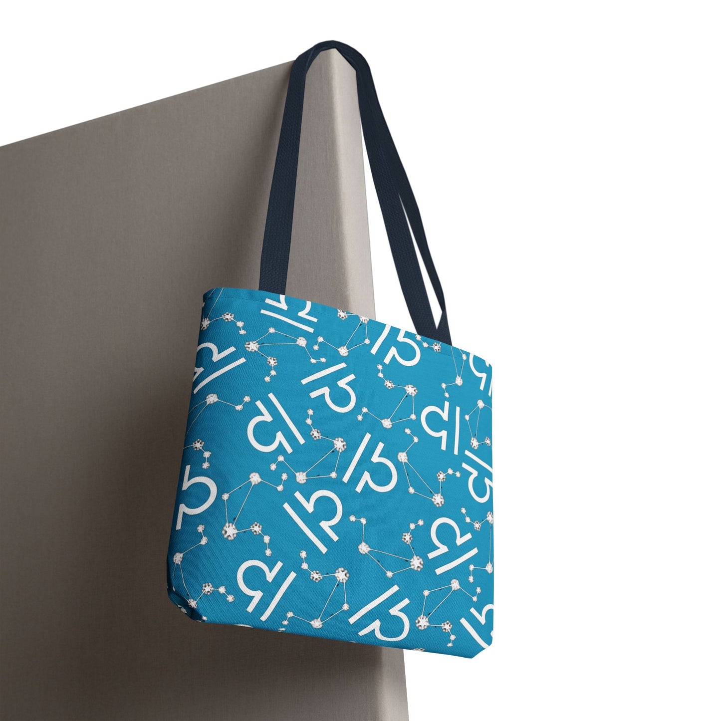 Tote Bag, Libra Zodiac Sign, AOP, (Turquoise, White)