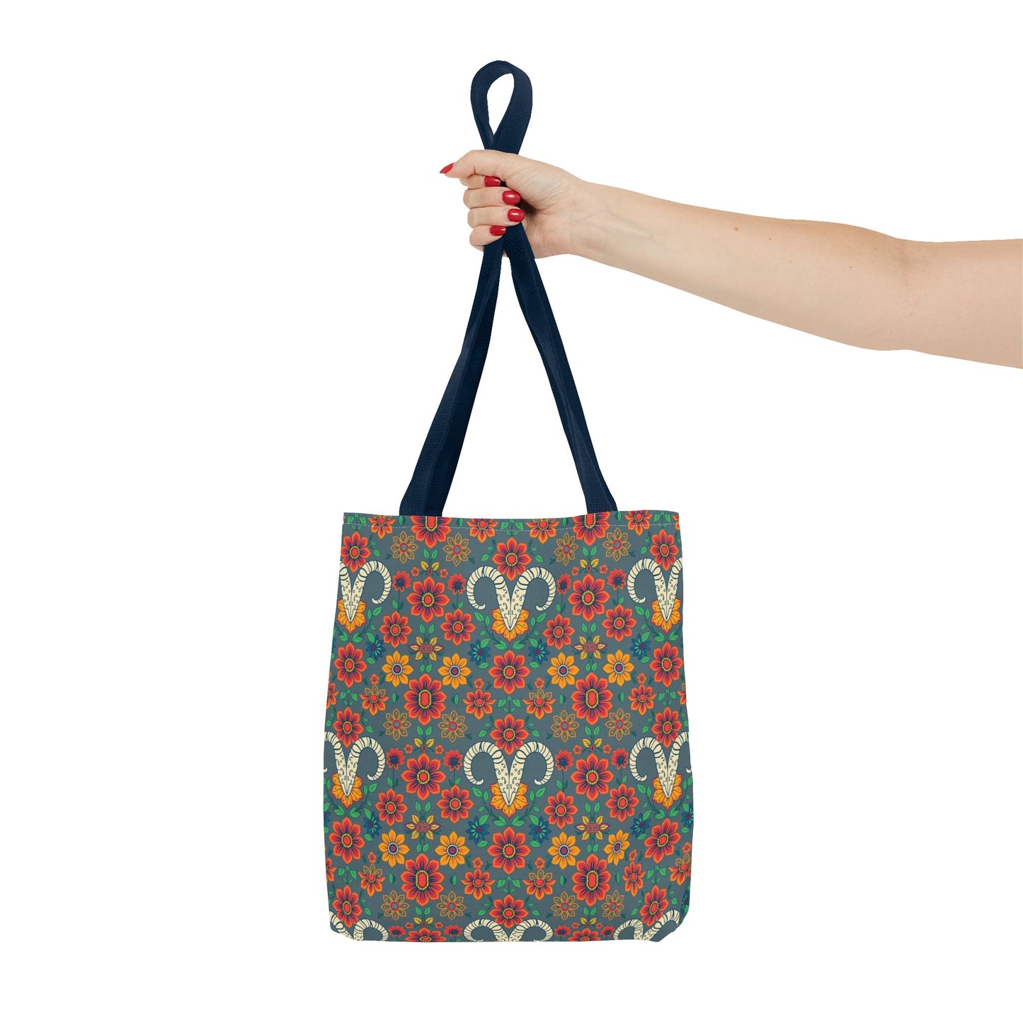 Tote Bag, (AOP), Aries, Zodiac v1, Flower Pattern