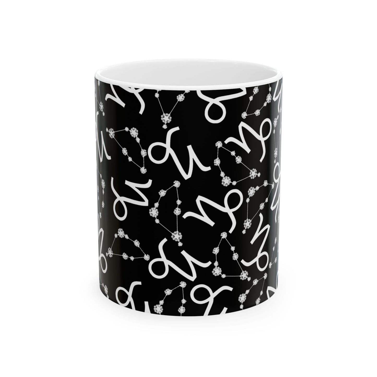 Ceramic Mug, (11oz, 15oz), Ceramic Coffee Mug, Black AOP, Capricorn Zodiac Design