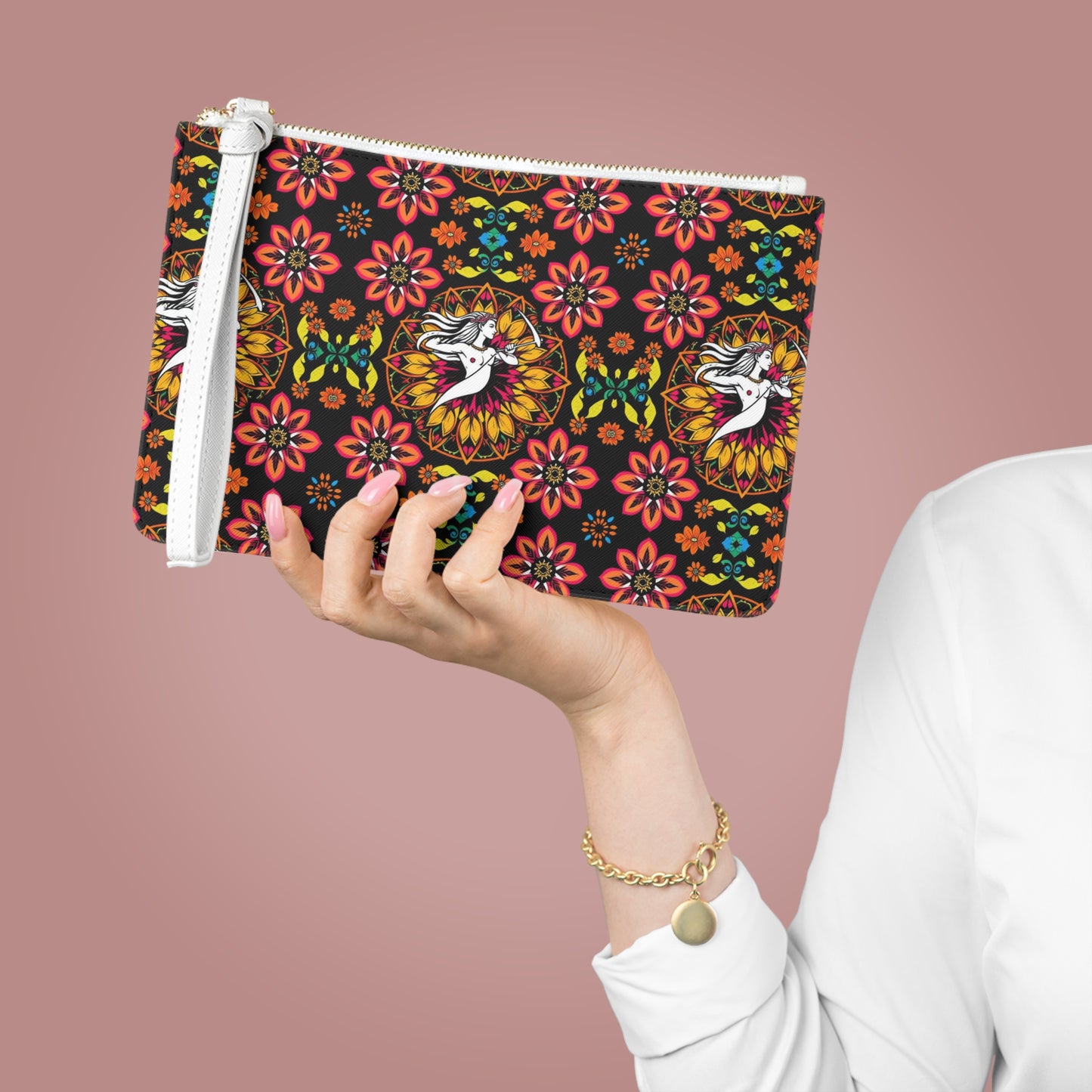 Clutch Bag, Sagittarius, Zodiac v3, Flower Pattern
