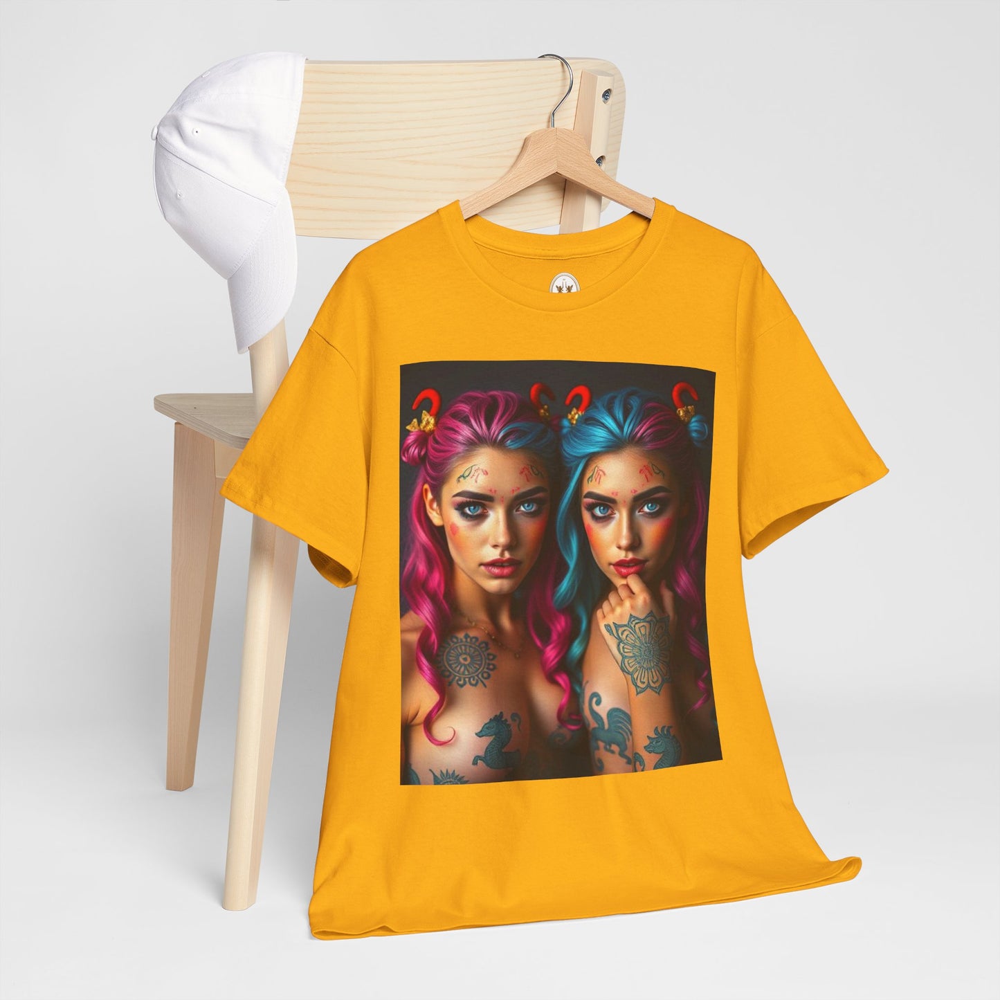 Unisex Heavy Cotton T-Shirt, Gemini, Zodiac v1, Sexy Art