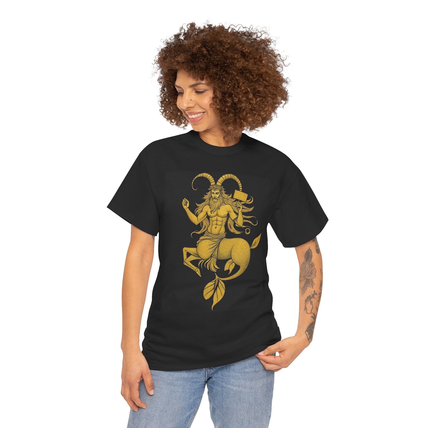 Unisex Heavy Cotton T-Shirt, Capricorn God, Zodiac Design