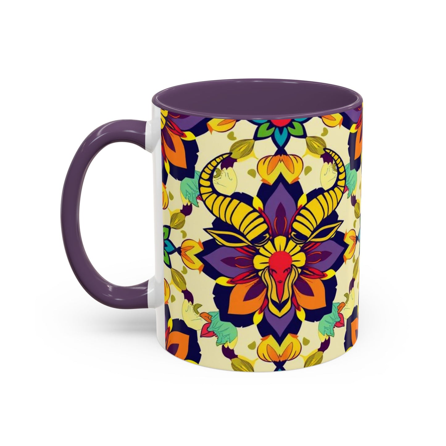 Accent Coffee Mug, Taurus, Zodiac v3. Flower Pattern, (11, 15oz)