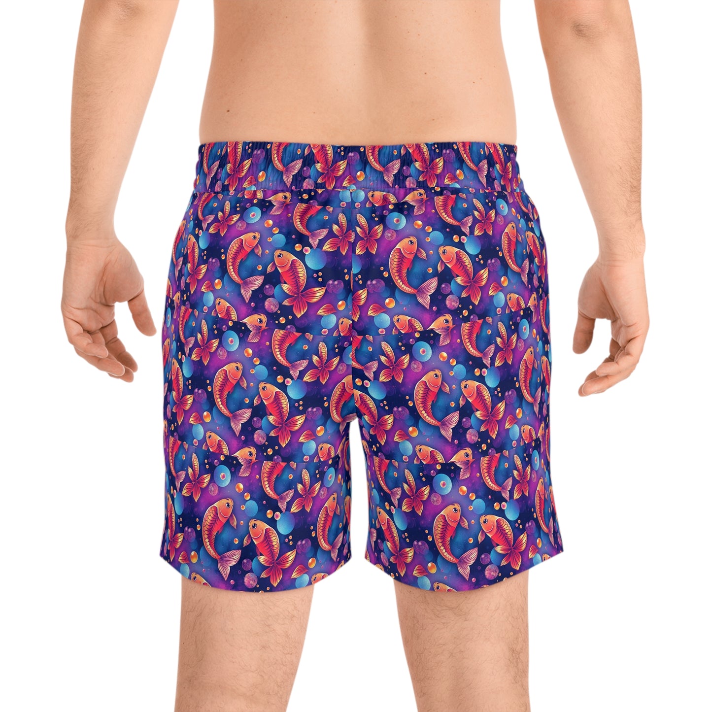 Men's Mid-Length Swim Shorts, (AOP), Pisces, Zodiac v2, Bubble Pattern