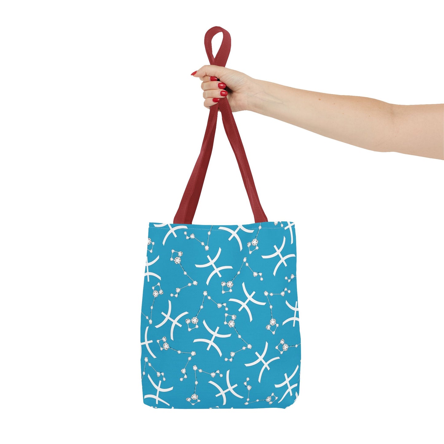 Tote Bag, Pisces Zodiac Sign, AOP, (Turquoise, White)