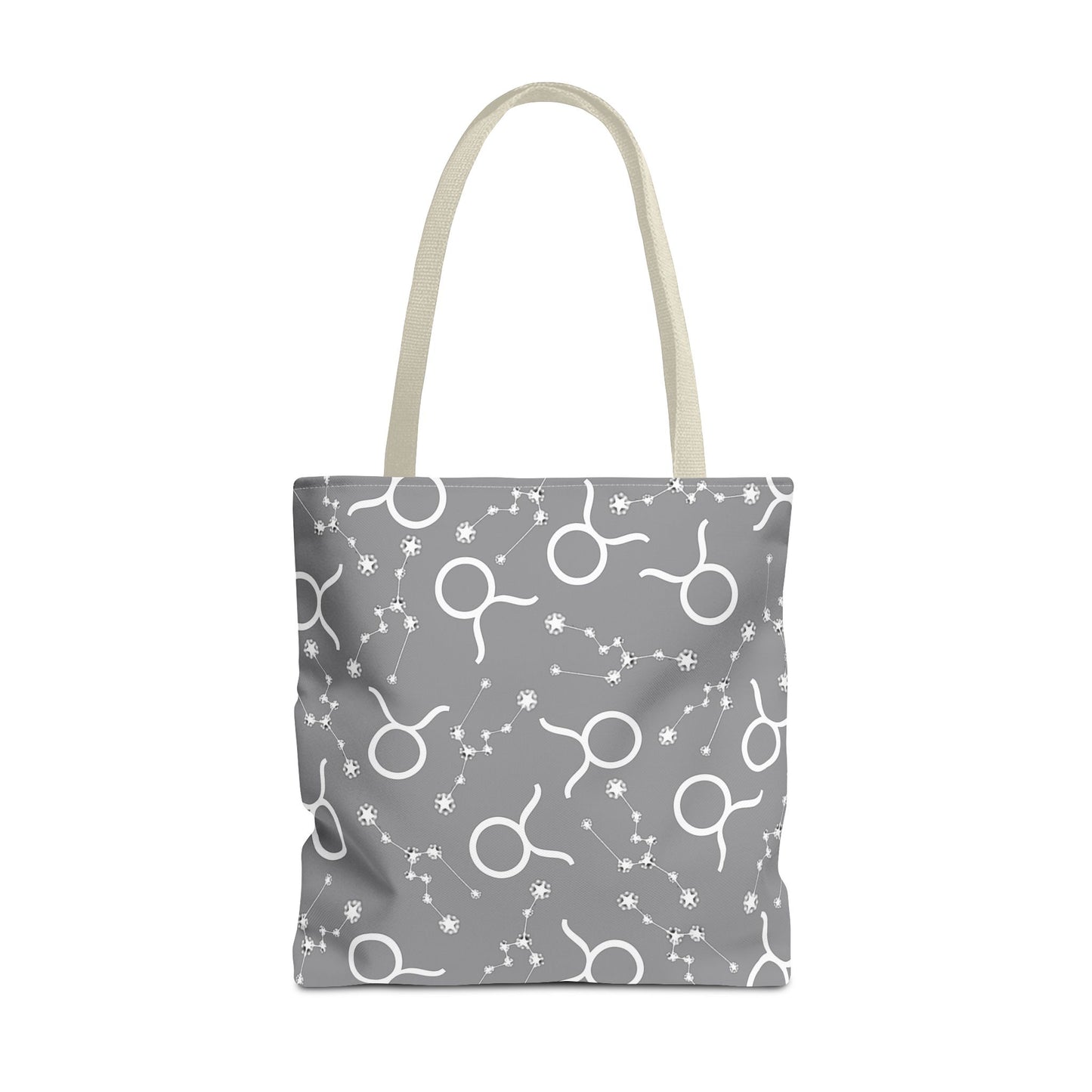 Tote Bag, Taurus Zodiac Sign, AOP, (Grey, White)