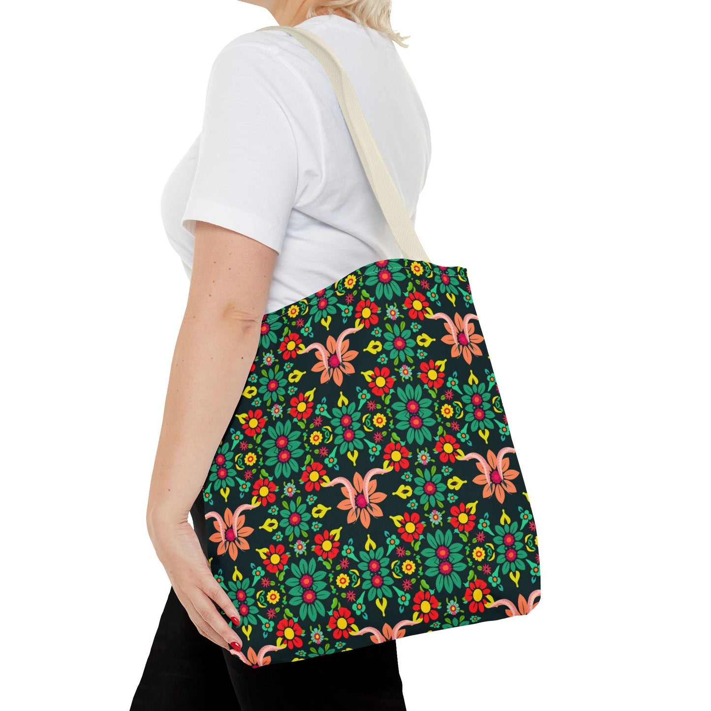 Tote Bag, (AOP), Aquarius, Zodiac v1, Flower Pattern
