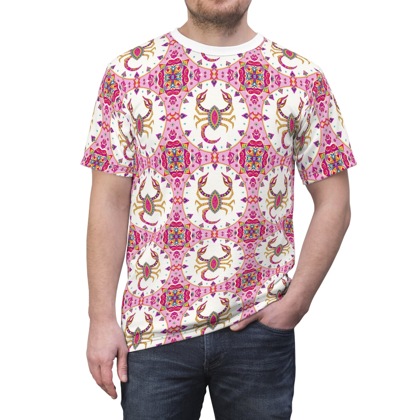 Unisex Cut & Sew T-Shirt, (AOP), Scorpio, Zodiac v3, Jewels Pattern