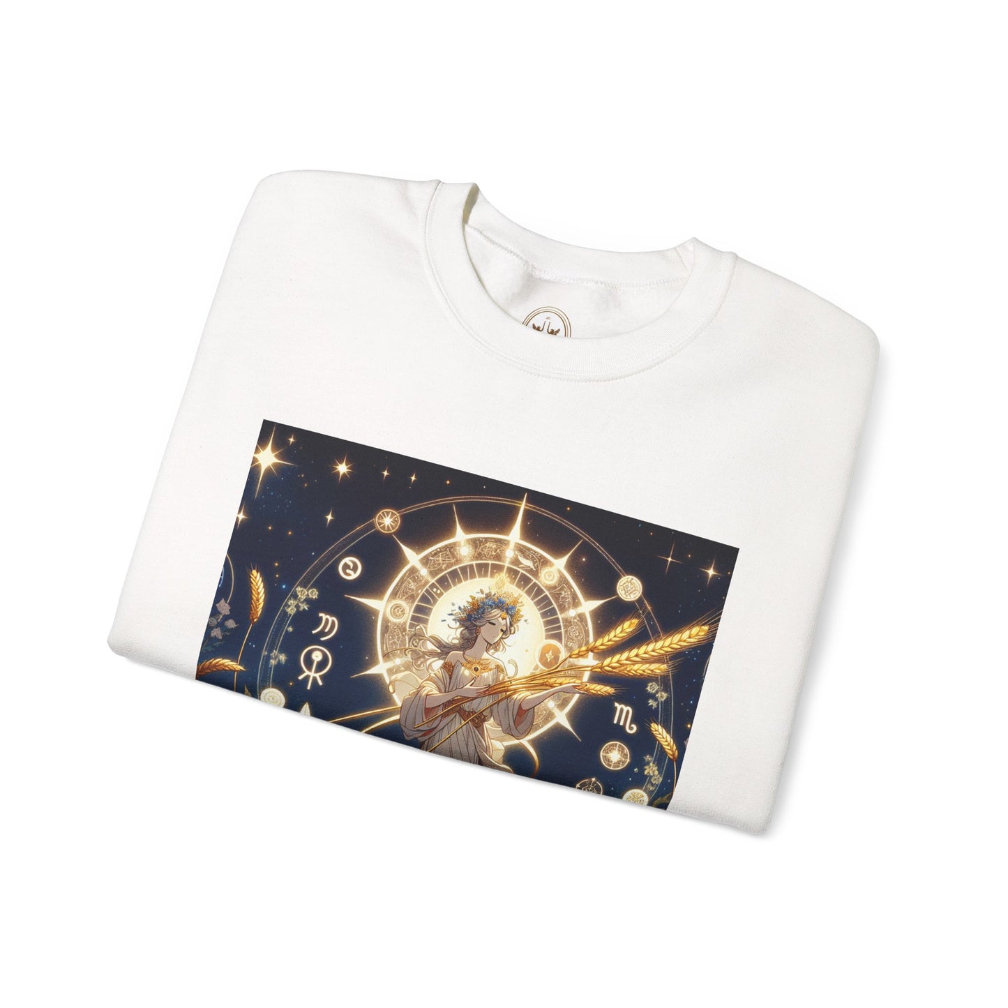 Unisex Heavy Blend™ Crewneck Sweatshirt, anime girl in wheat field, Virgo Zodiac Design