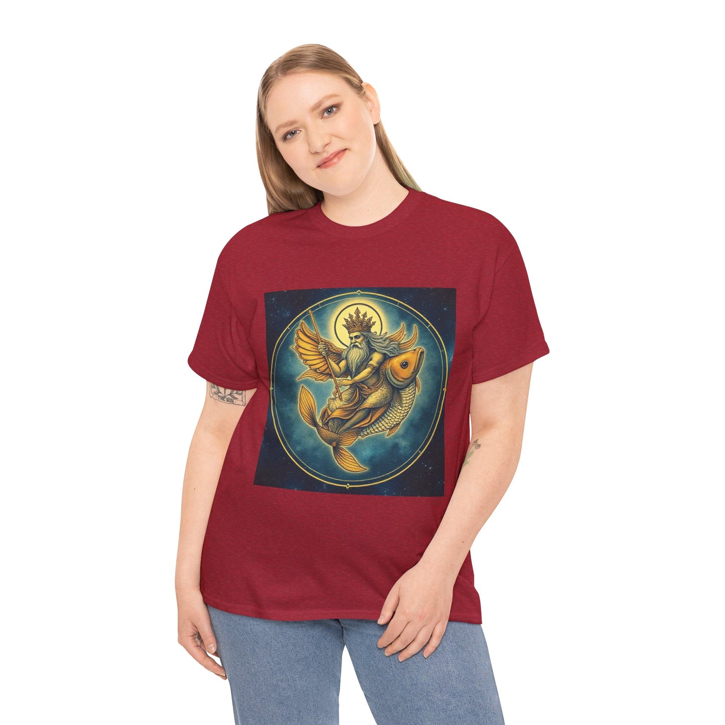 Unisex Heavy Cotton T-Shirt, Pisces King v1, Zodiac Design
