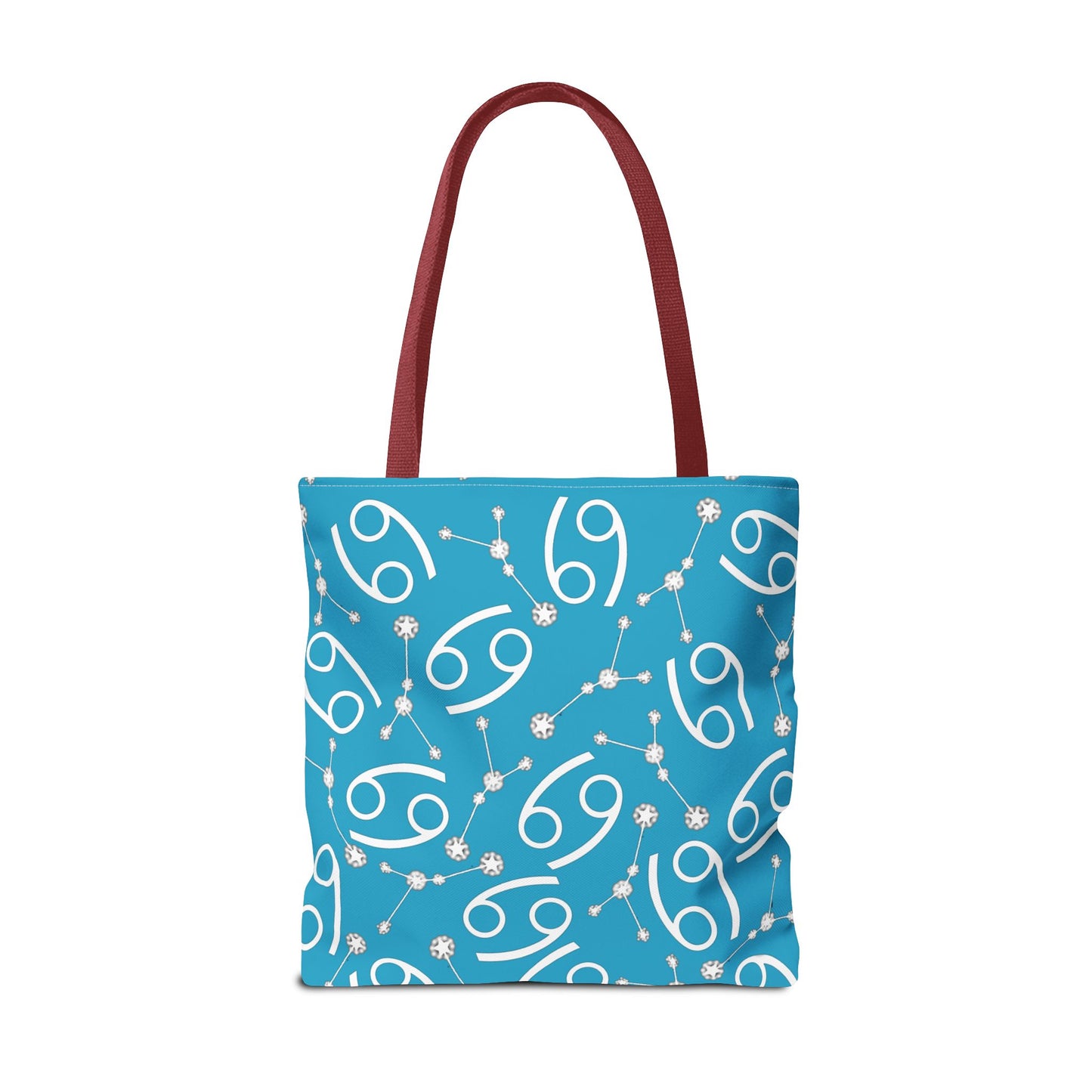 Tote Bag, Cancer Zodiac Sign, AOP, (Turquoise, White)