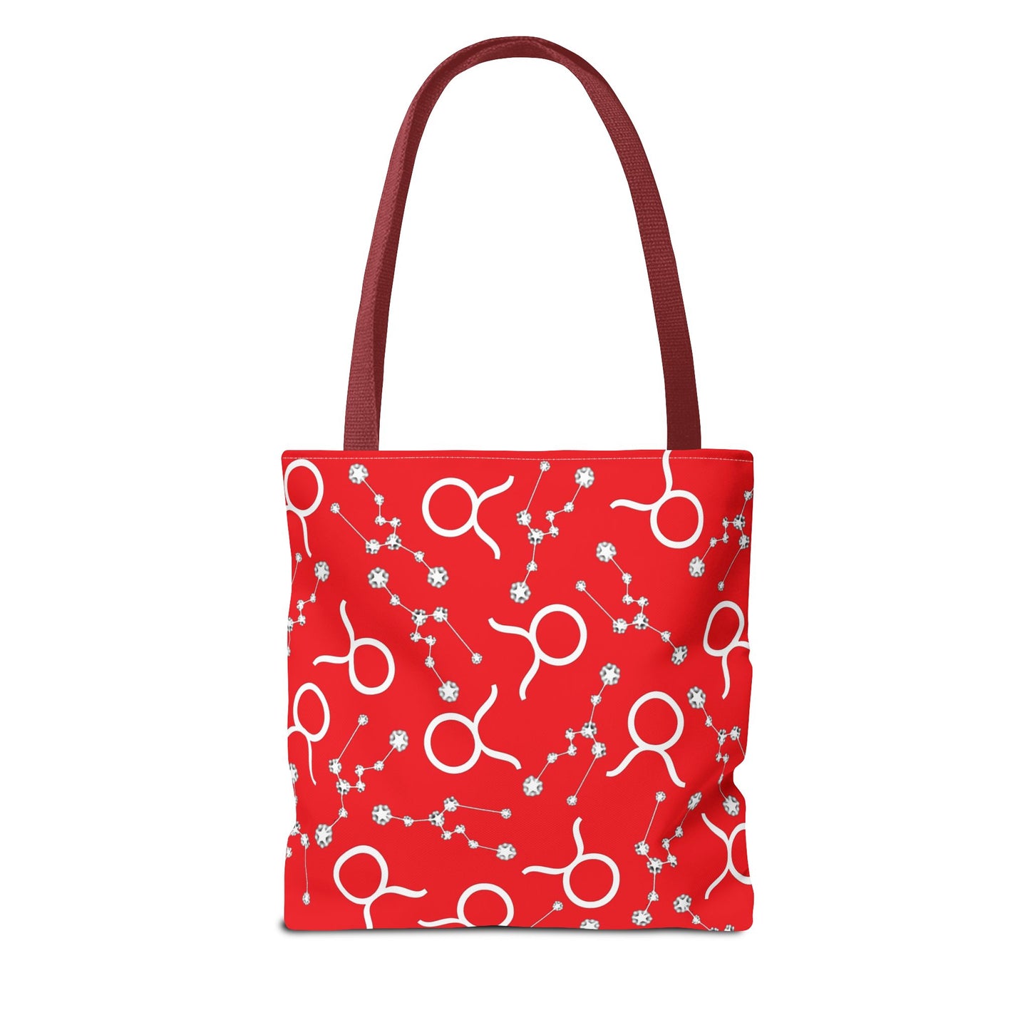 Tote Bag, Taurus Zodiac Sign, AOP, (Red, White)