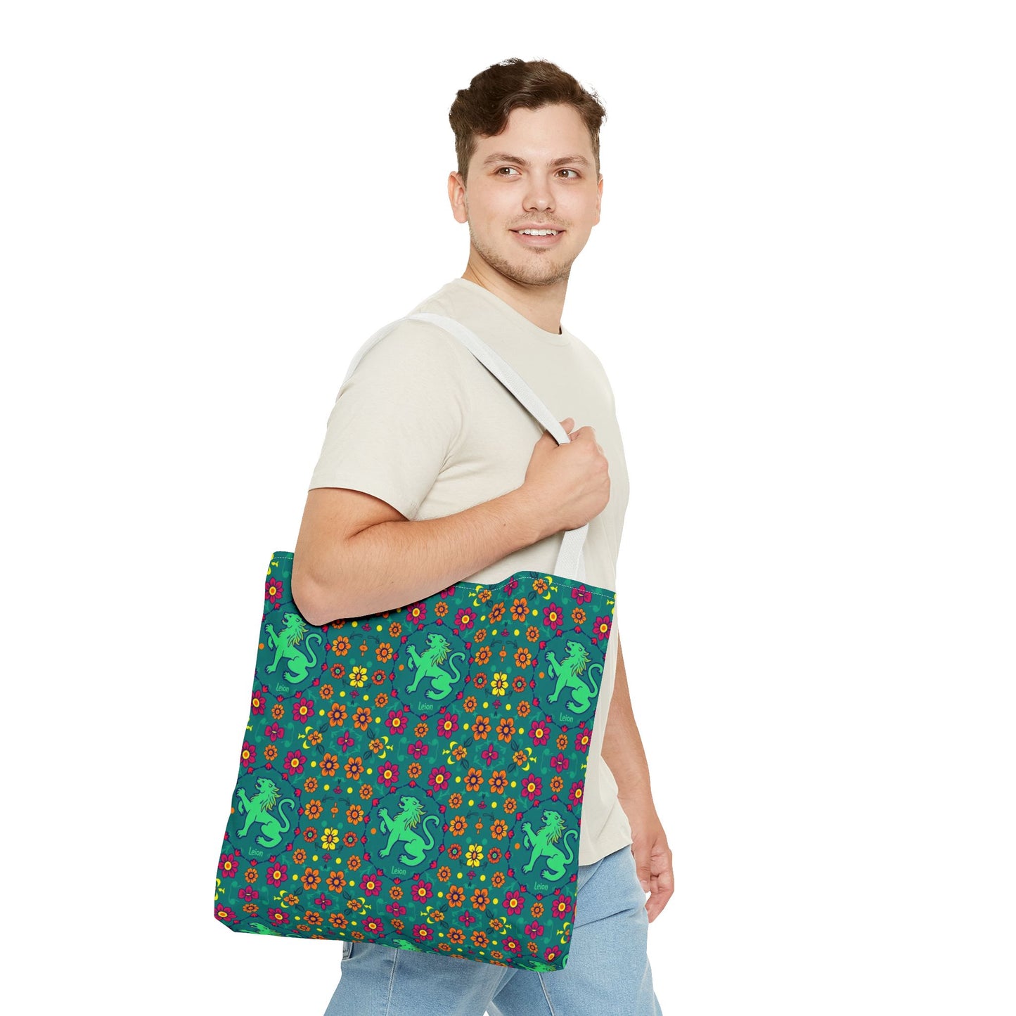 Tote Bag (AOP), Leo, Zodiac v1, Flower Pattern