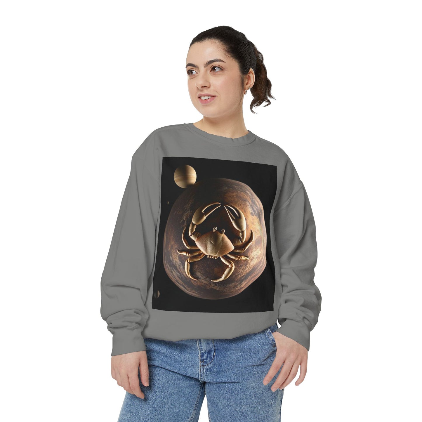 Garment-Dyed Sweatshirt, Unisex, Space Animal Design v1, Cancer