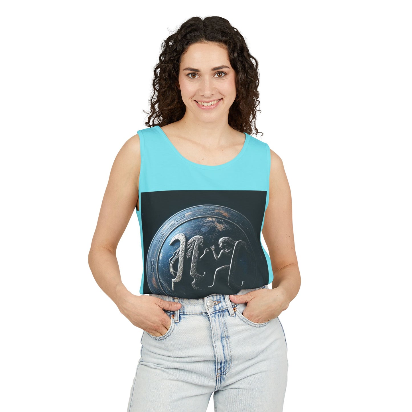 Unisex Garment-Dyed, Tank Top, Gemini Design, Space Symbol , 100% US cotton