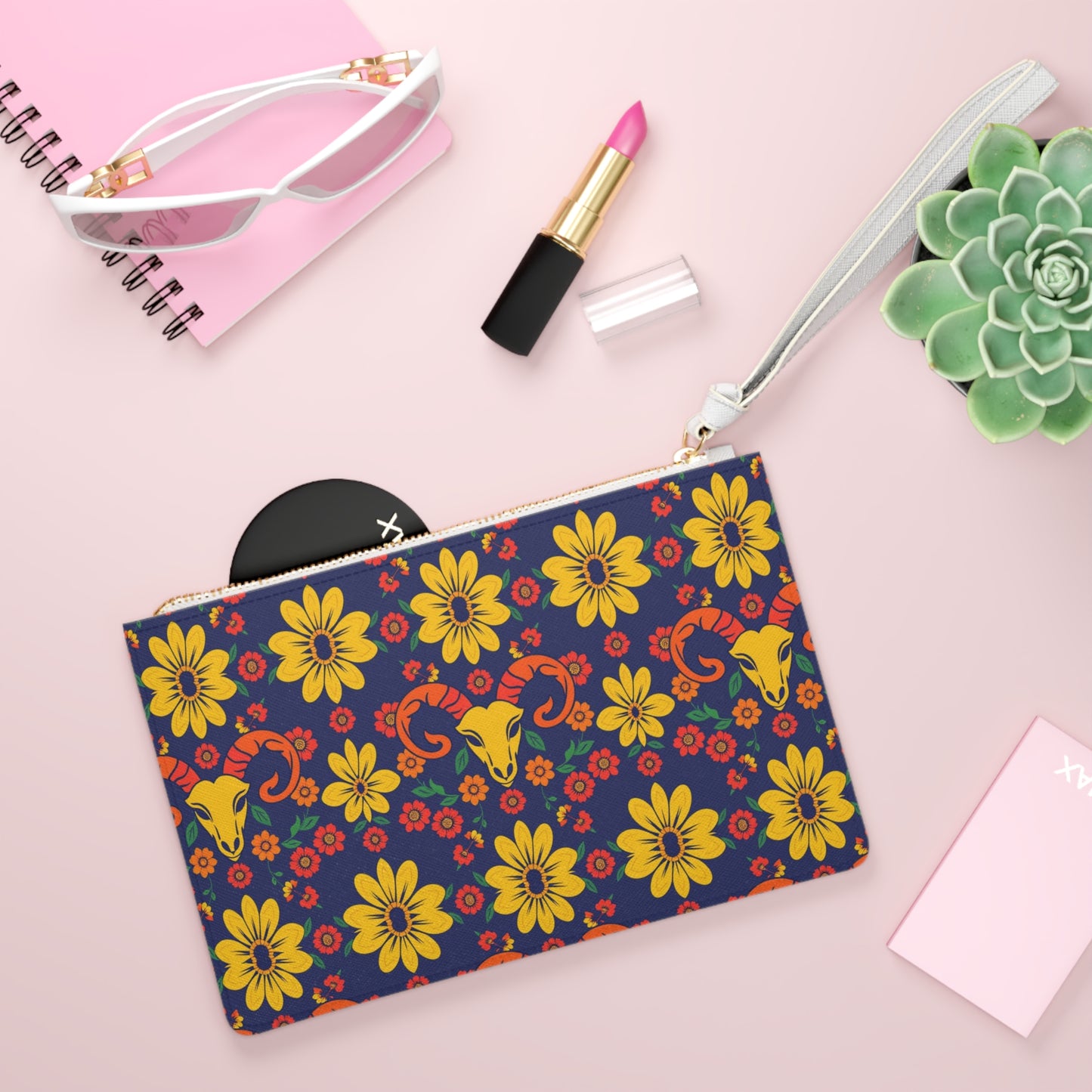 Clutch Bag, Aries, Zodiac v4, Flower Pattern