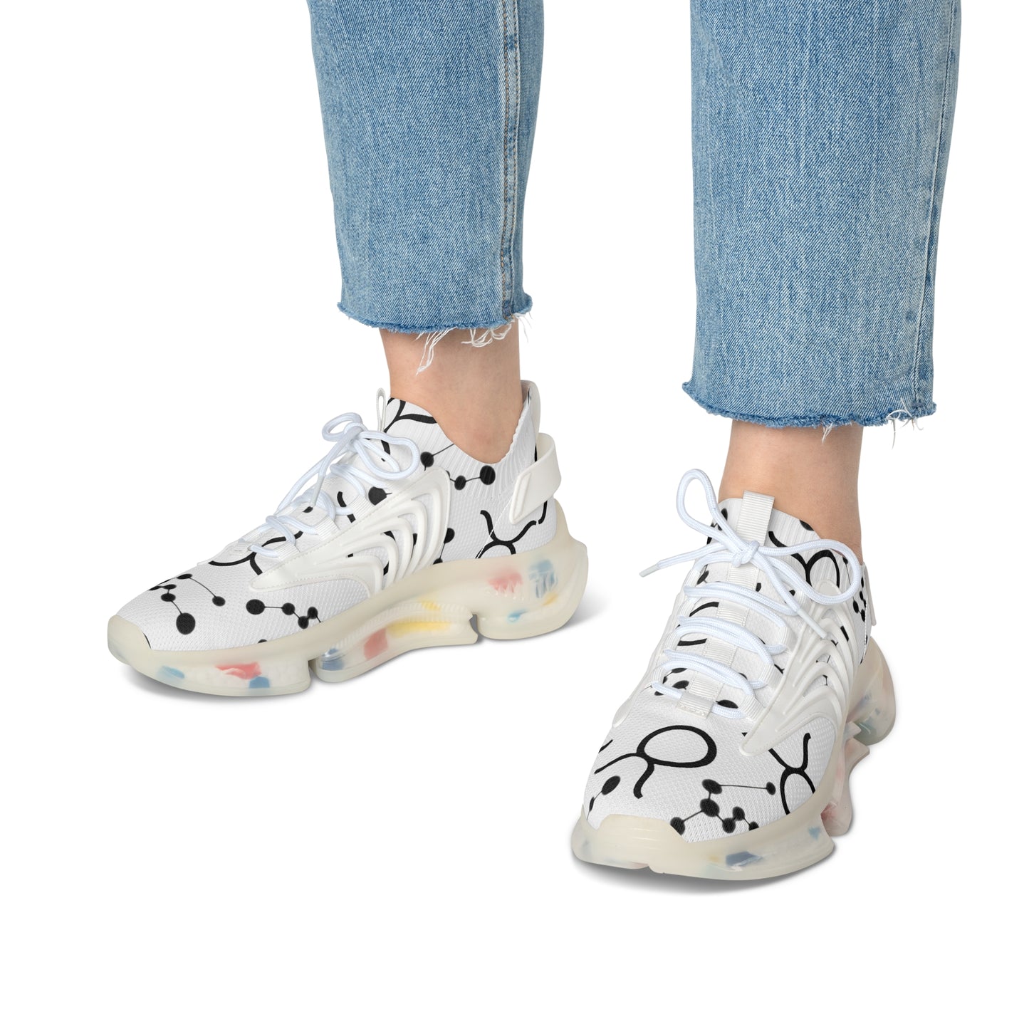 Women's Mesh Sneakers, Constellation & Symbol, Taurus Zodiac Sign, AOP