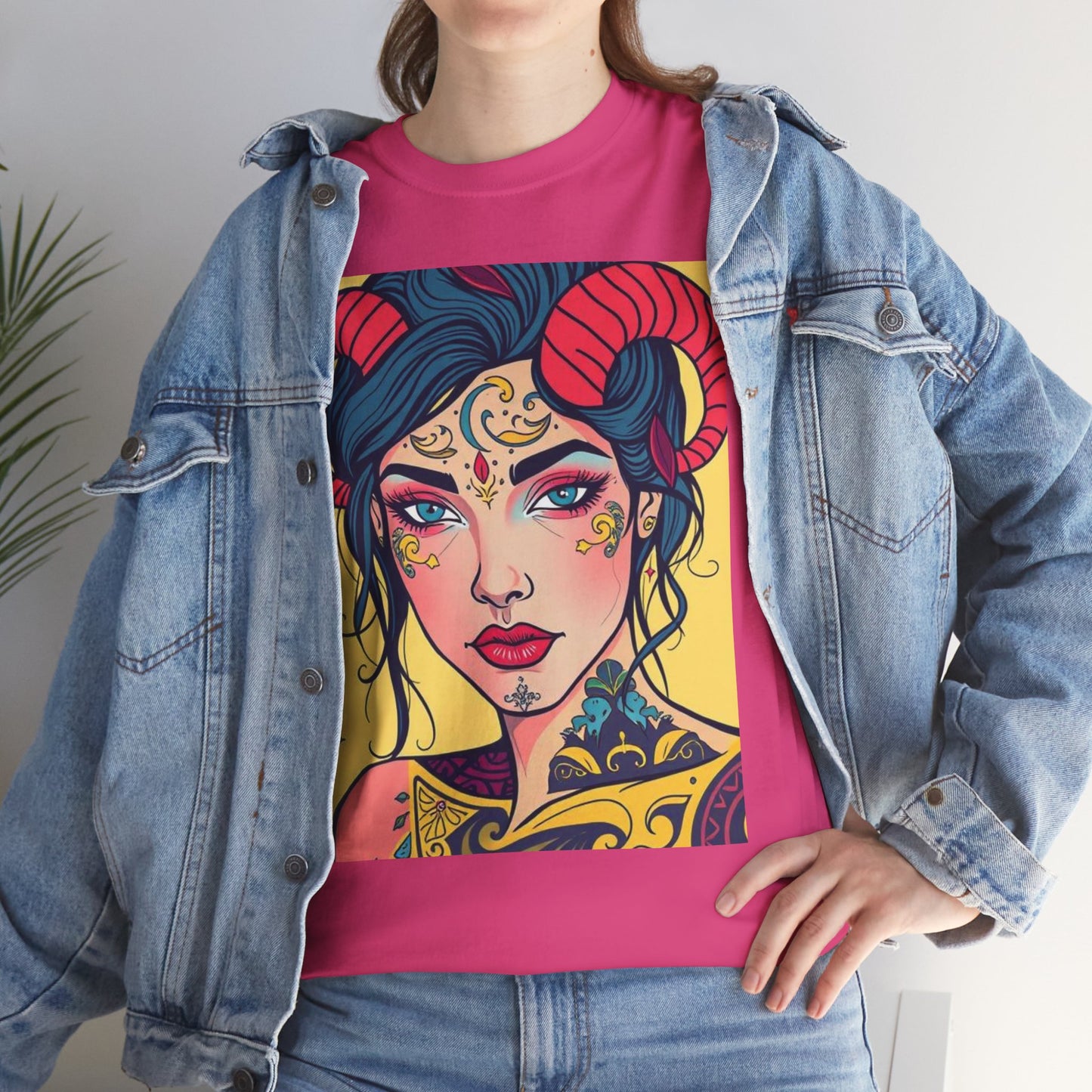 Unisex Heavy Cotton T-Shirt, Aries, Zodiac, Sexy Art