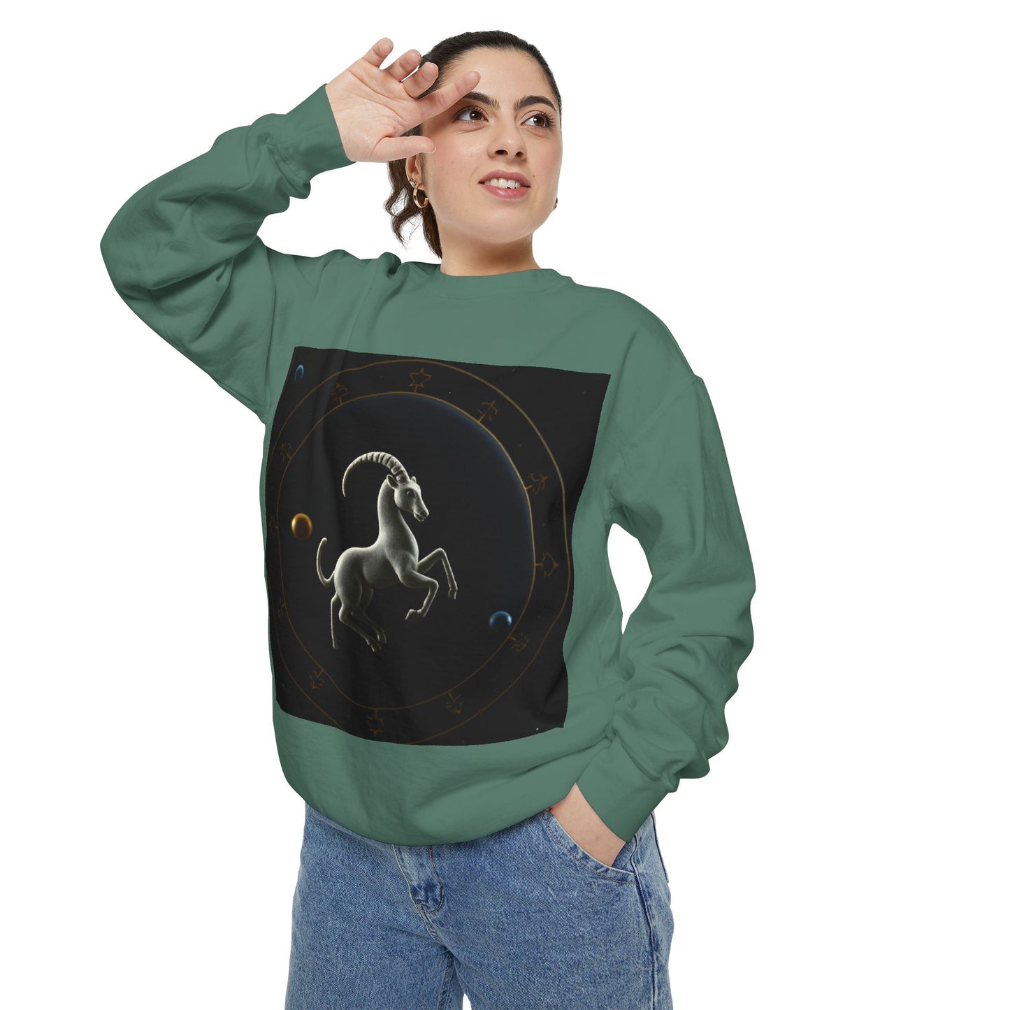 Garment-Dyed Sweatshirt, Unisex, Space Animal Design v1, Capricorn