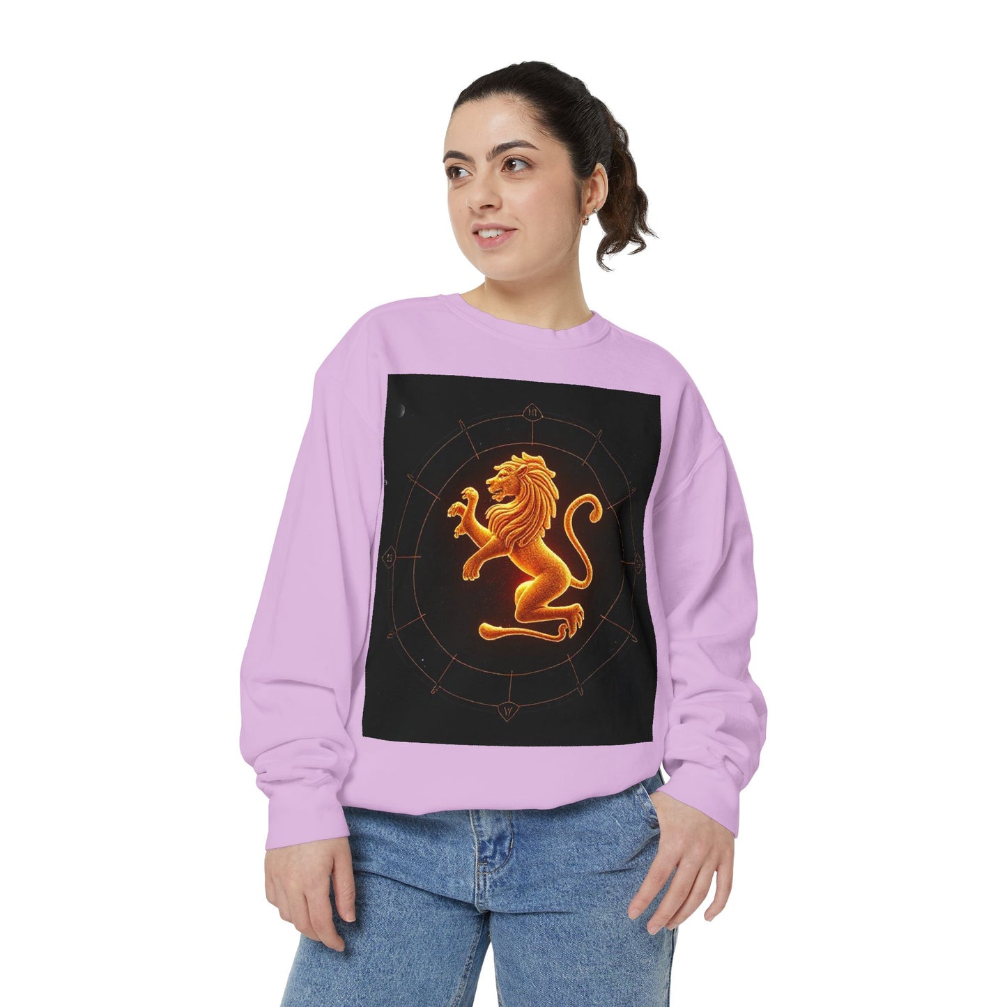 Garment-Dyed Sweatshirt, Unisex, Space Animal Design v1, Leo