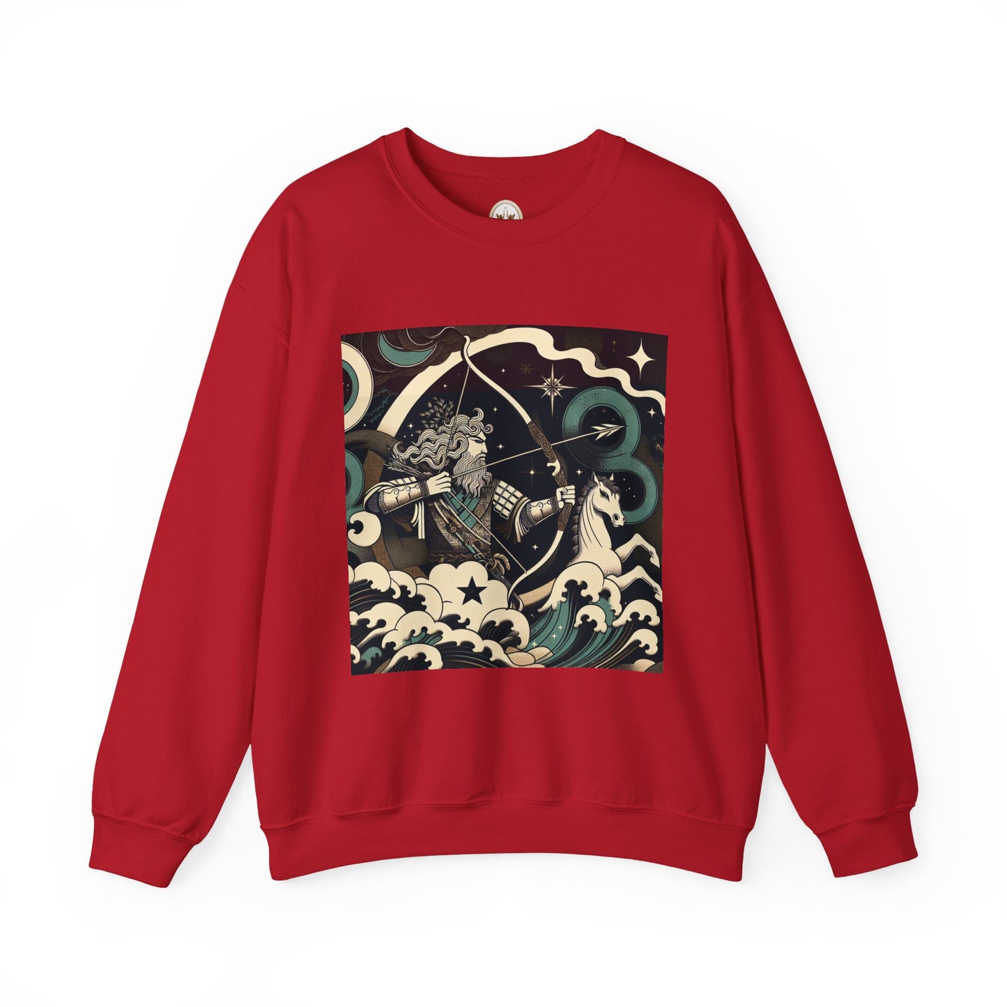 Unisex Heavy Blend™ Crewneck Sweatshirt, Man With Arrow Sagittarius Zodiac Design