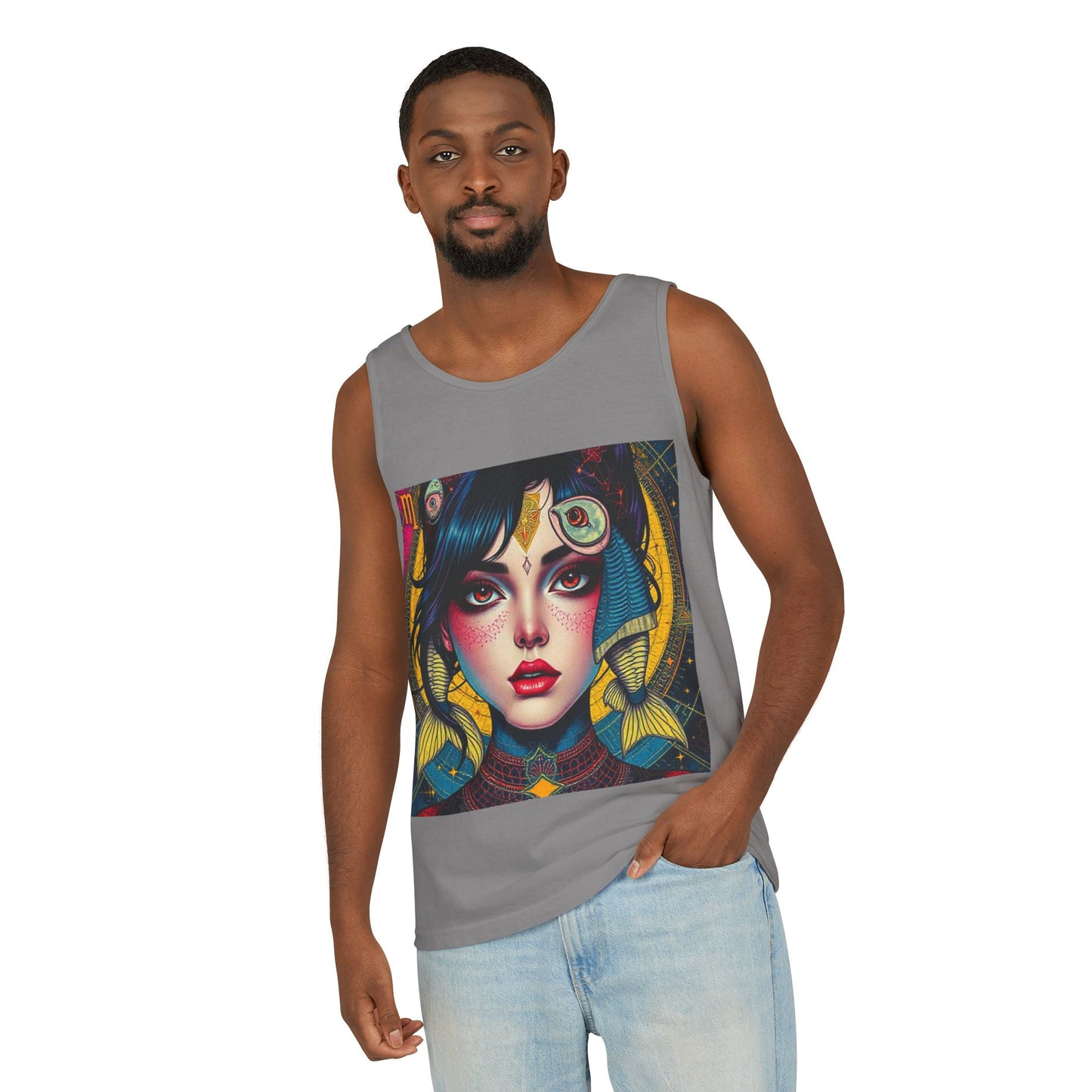 Unisex Garment-Dyed, Tank Top, Pisces Design, Pop Art, 100% US cotton