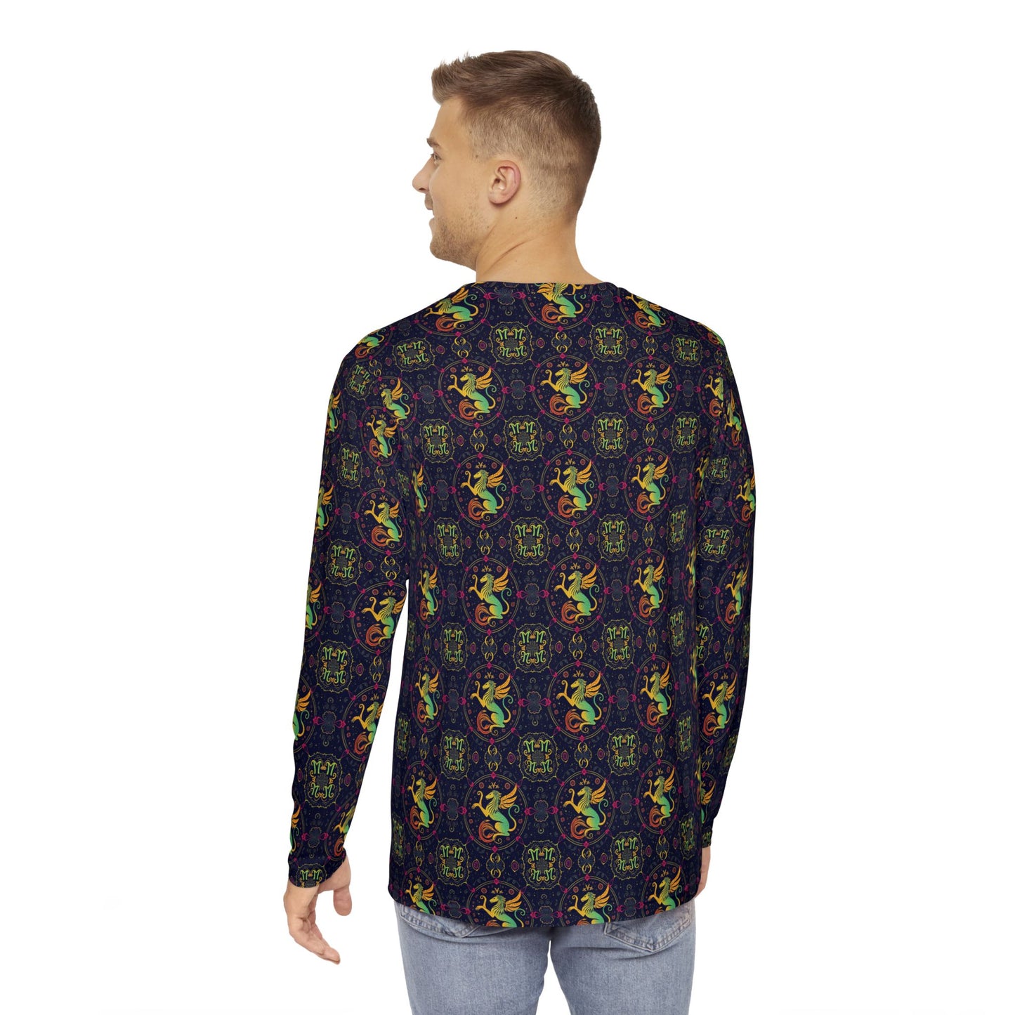 Men's Long Sleeve Shirt, (AOP), Virgo, Zodiac, Pattern