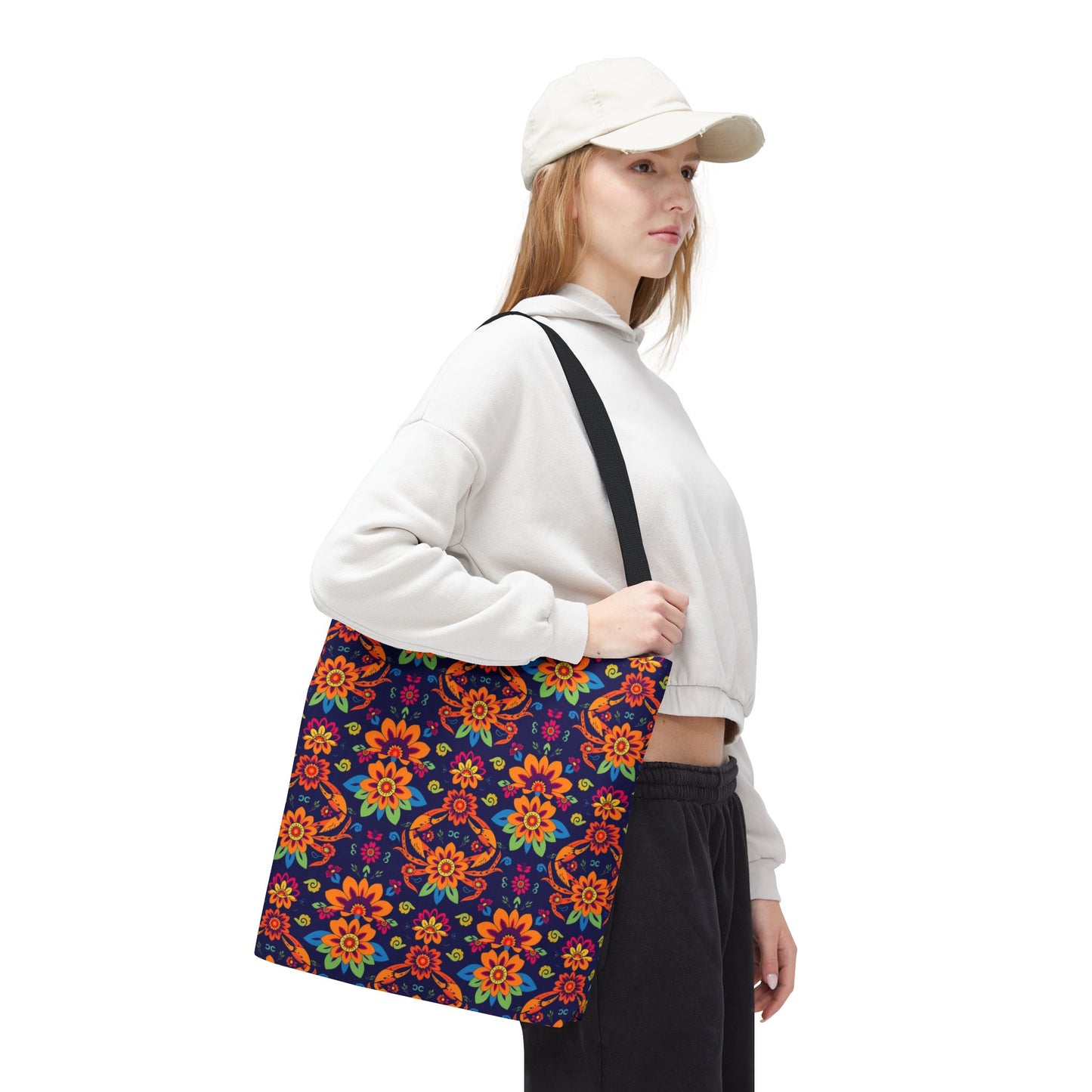 Tote Bag, (AOP), Cancer, Zodiac v6, Flower Pattern
