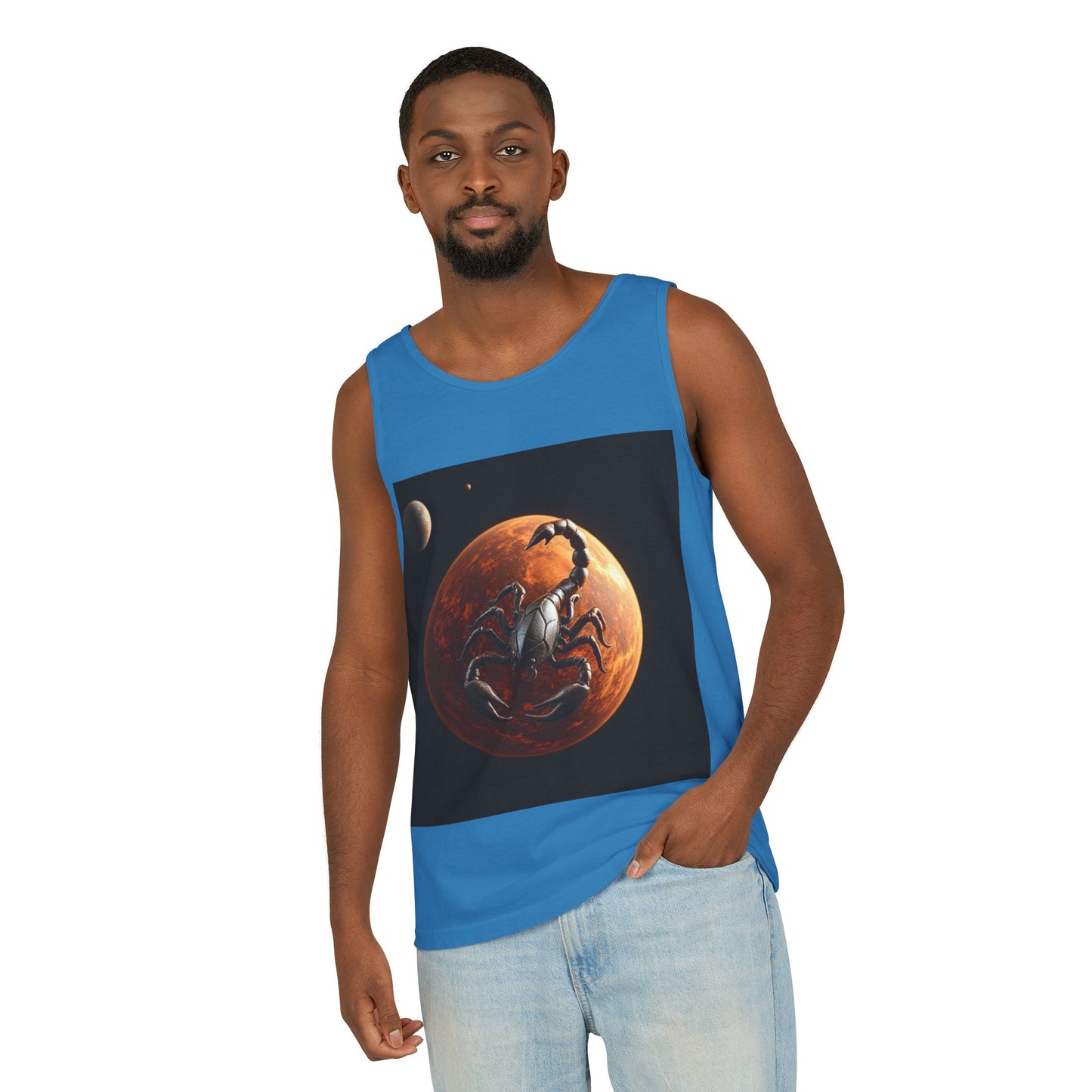 Unisex Garment-Dyed, Tank Top, Scorpio Design, Planet Symbol, 100% US cotton