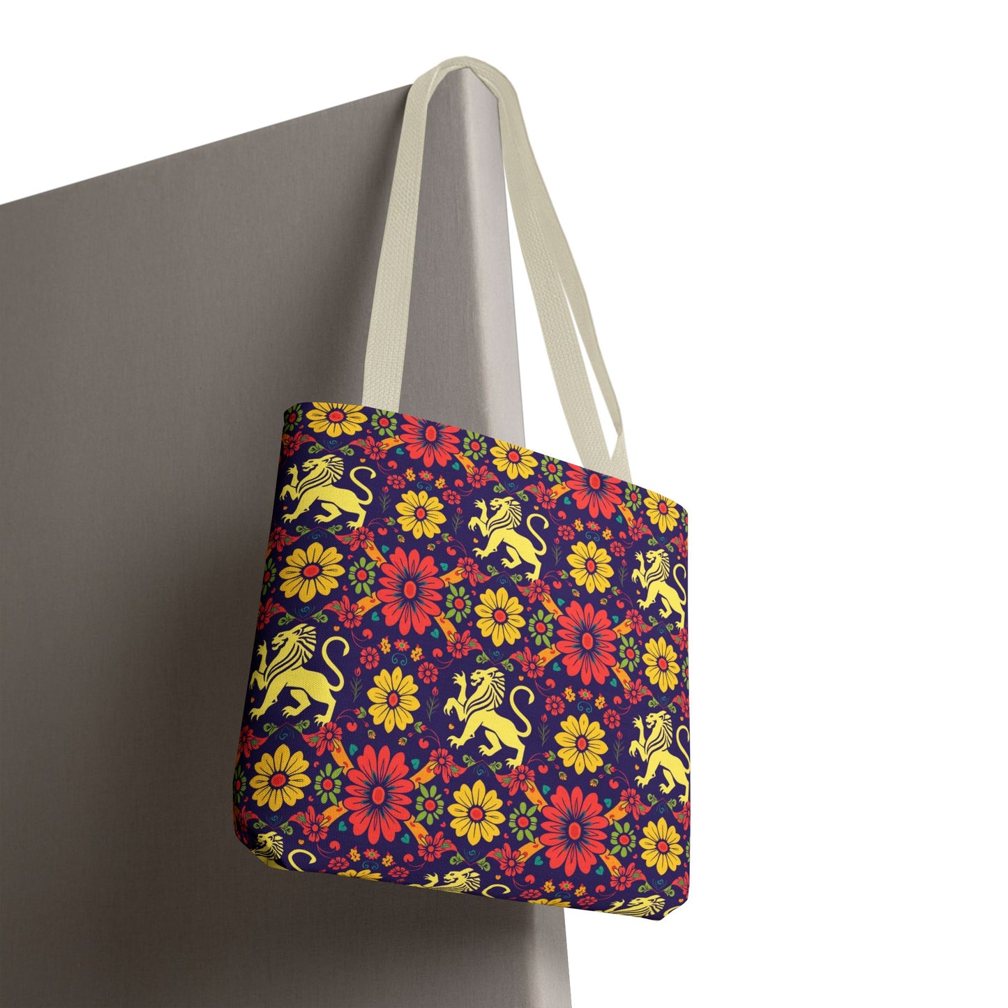 Tote Bag, (AOP), Leo, Zodiac v1, Flower Pattern