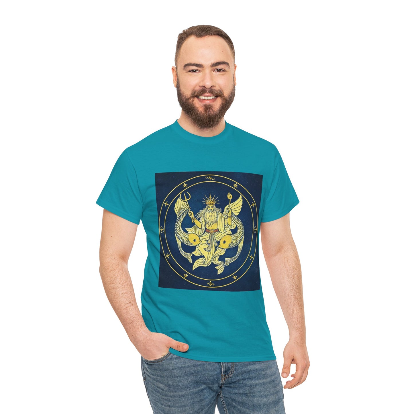 Unisex Heavy Cotton T-Shirt, King of Pisces, Zodiac Design
