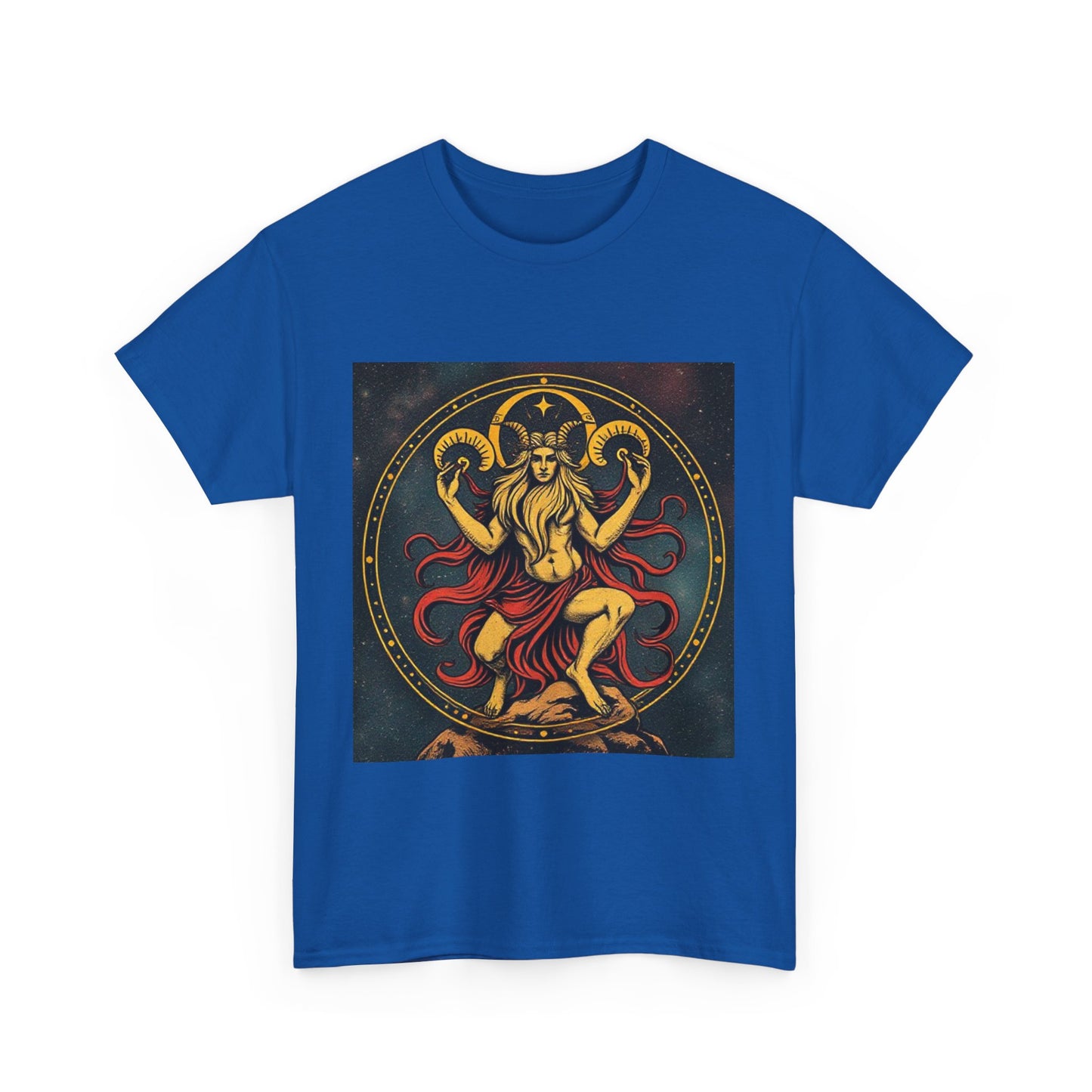 Unisex Heavy Cotton T-Shirt, Aries God 2v, Zodiac Design