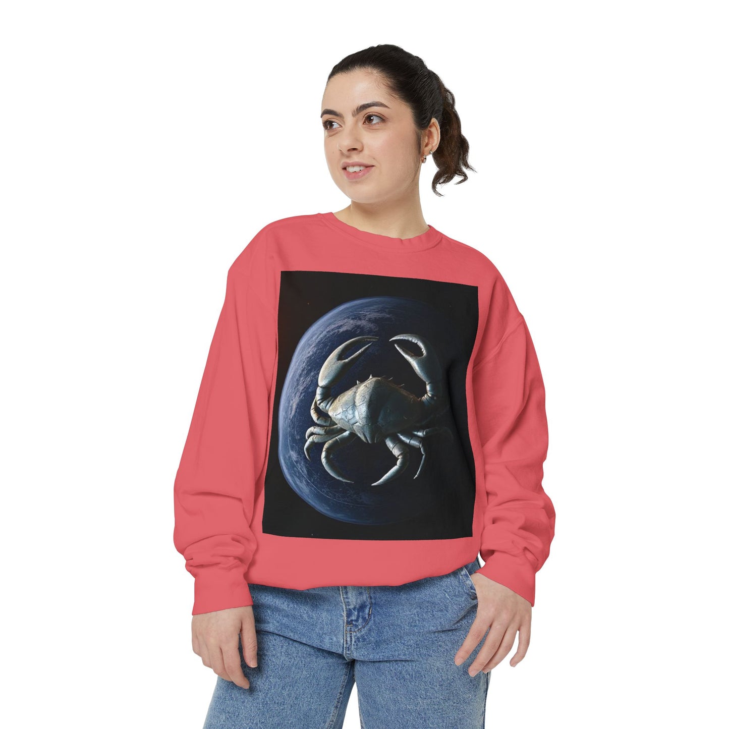 Garment-Dyed Sweatshirt, Unisex, Space Animal Design, Cancer