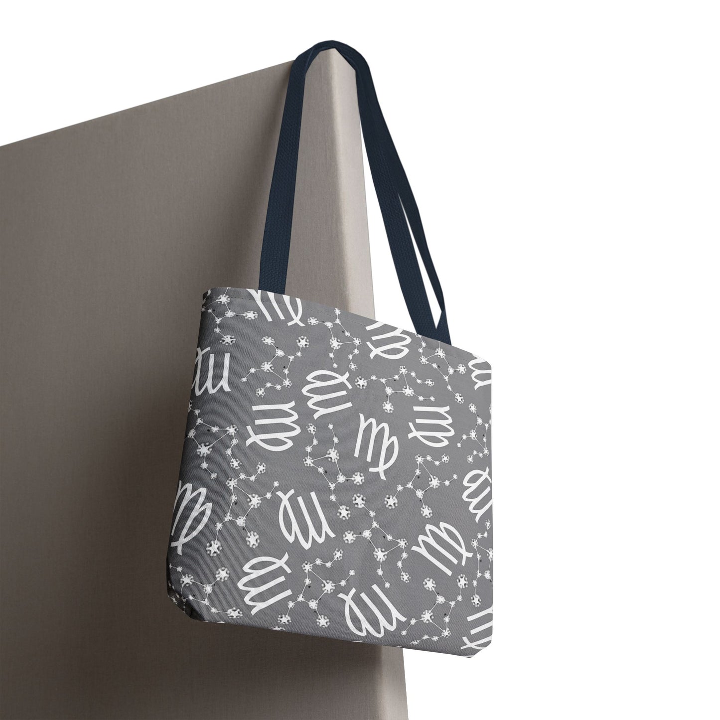Tote Bag, Virgo Zodiac Sign, AOP, (Grey, White)