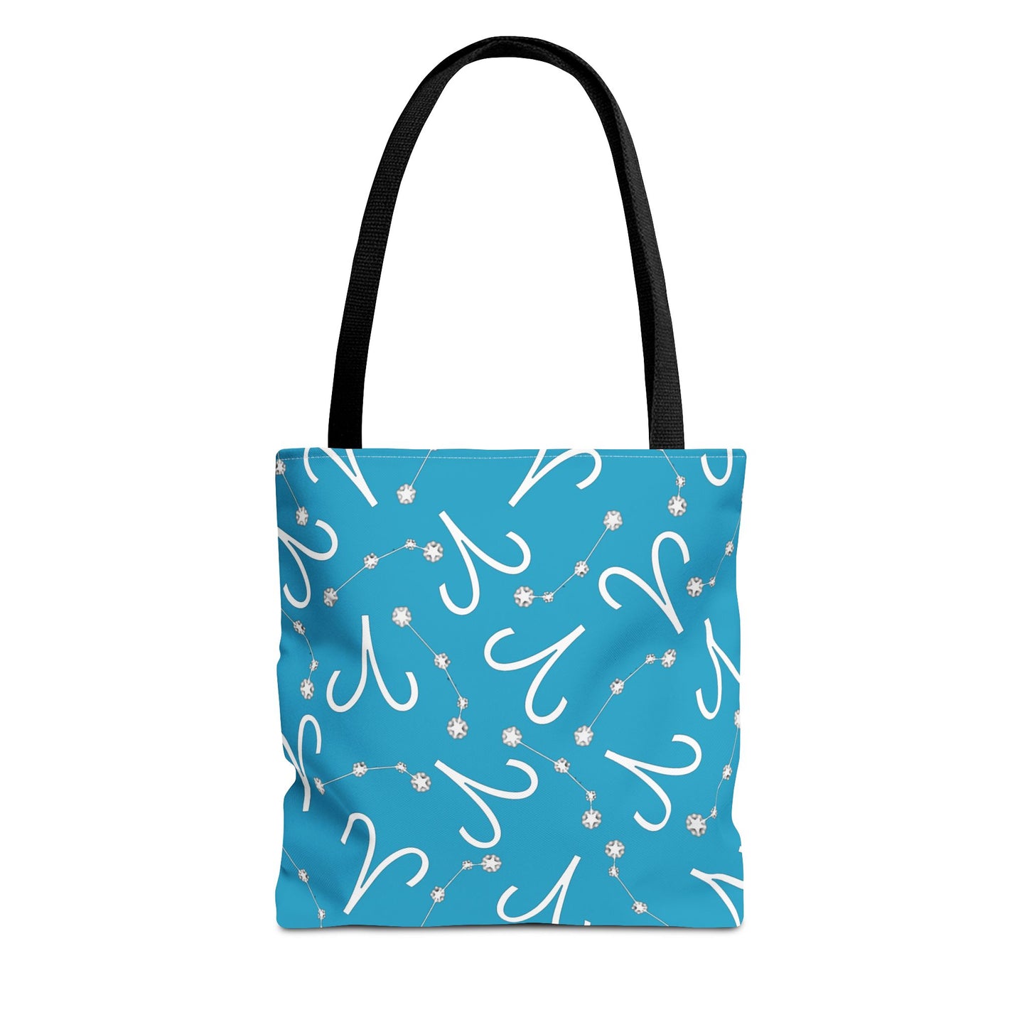 Tote Bag, Aries Zodiac Sign, AOP, (Turquoise, White)