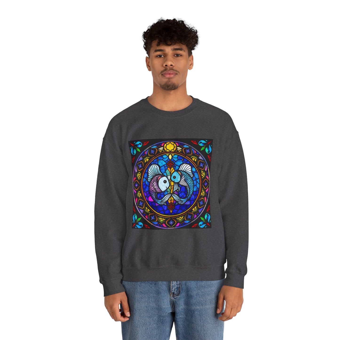 Unisex Heavy Blend™ Crewneck Sweatshirt, Glass, Pisces Zodiac Design