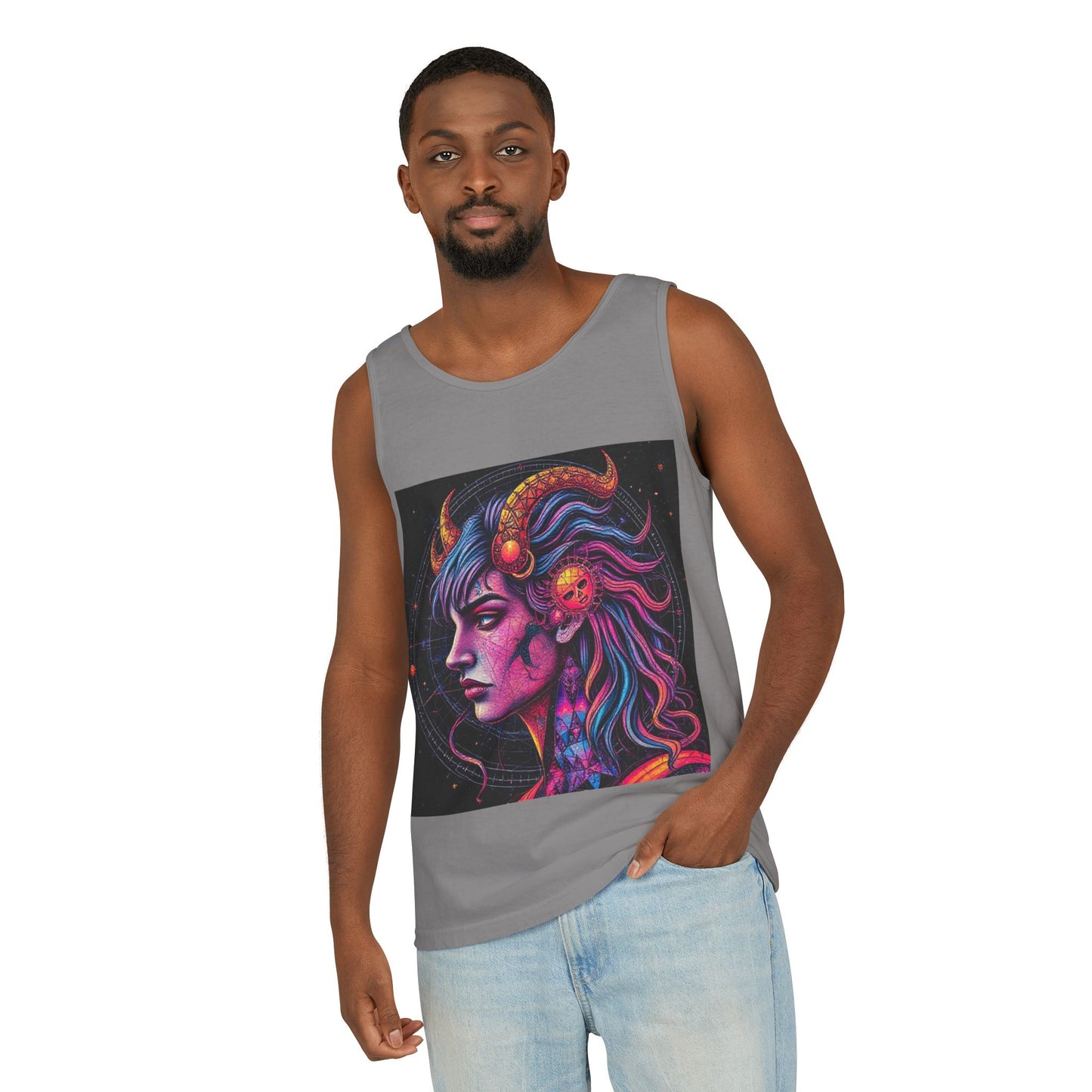 Unisex Garment-Dyed, Tank Top, Virgo Design, Pop Art v1, 100% US cotton