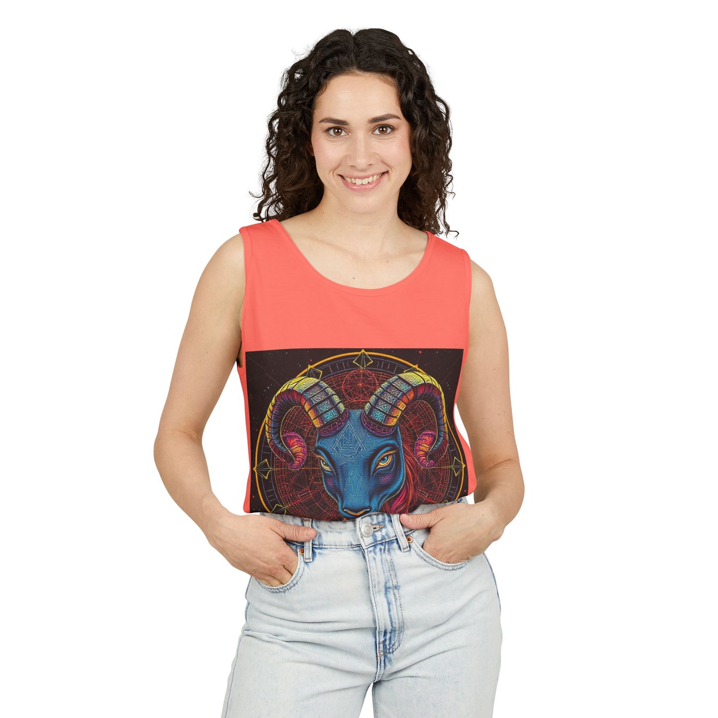 Unisex Garment-Dyed, Tank Top, Aries Design, Pop Art, 100% Ringspun US cotton