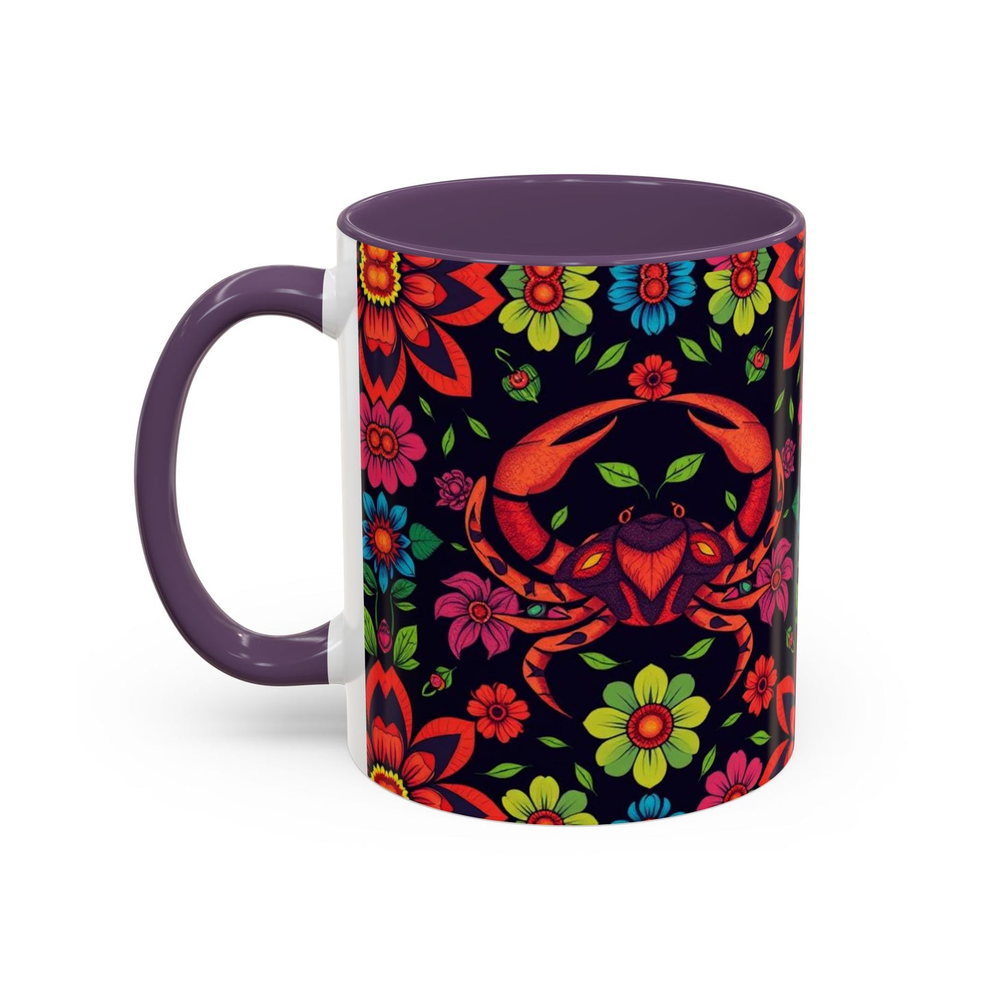 Accent Coffee Mug, Cancer, Zodiac v4, Flower Pattern, (11, 15oz)