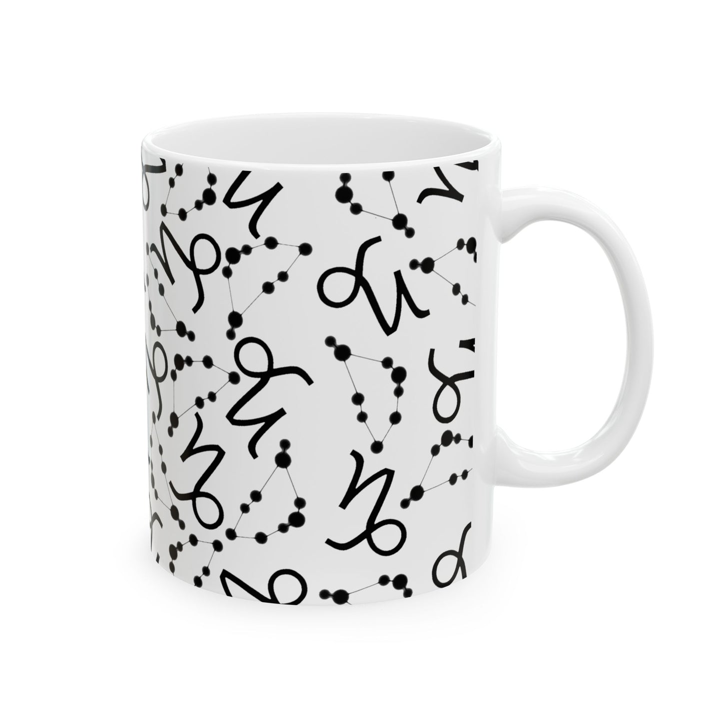 Ceramic Mug, (11oz, 15oz), Ceramic Coffee Mug, AOP, Constellation & Symbol, Capricorn Zodiac Design