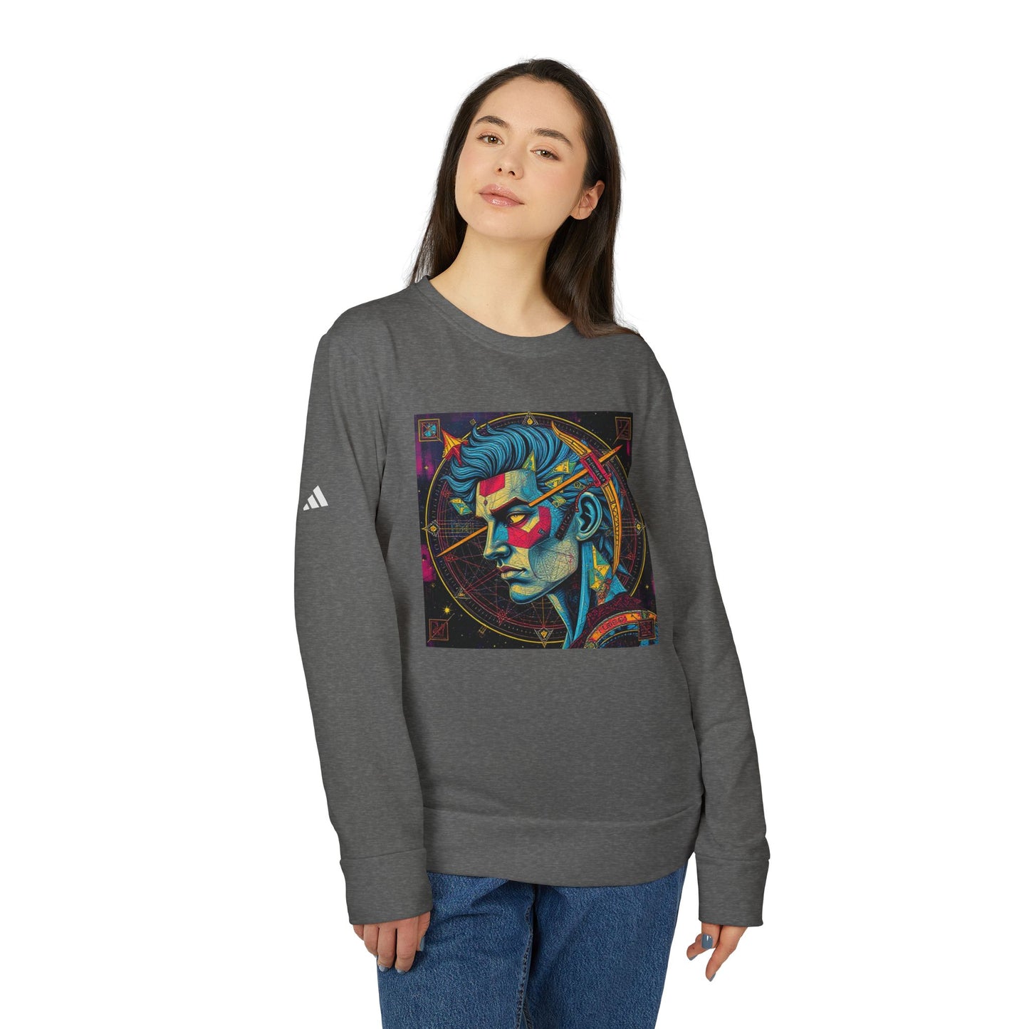 Adidas, Unisex Fleece Crewneck Sweatshirt, Sagittarius, Pop Art, Zodiac