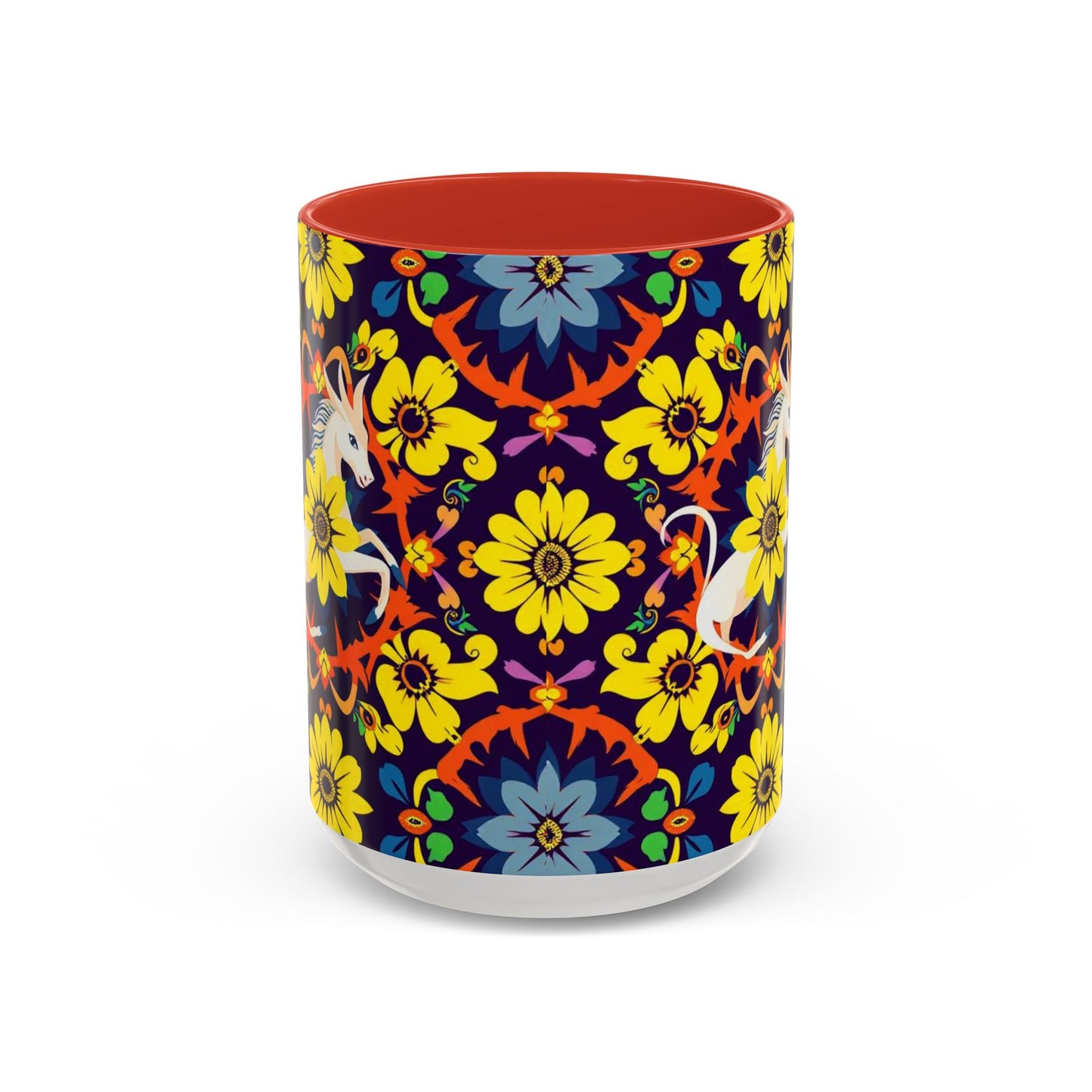 Accent Coffee Mug, Aquarius, Zodiac v1, Flower Pattern, (11, 15oz)