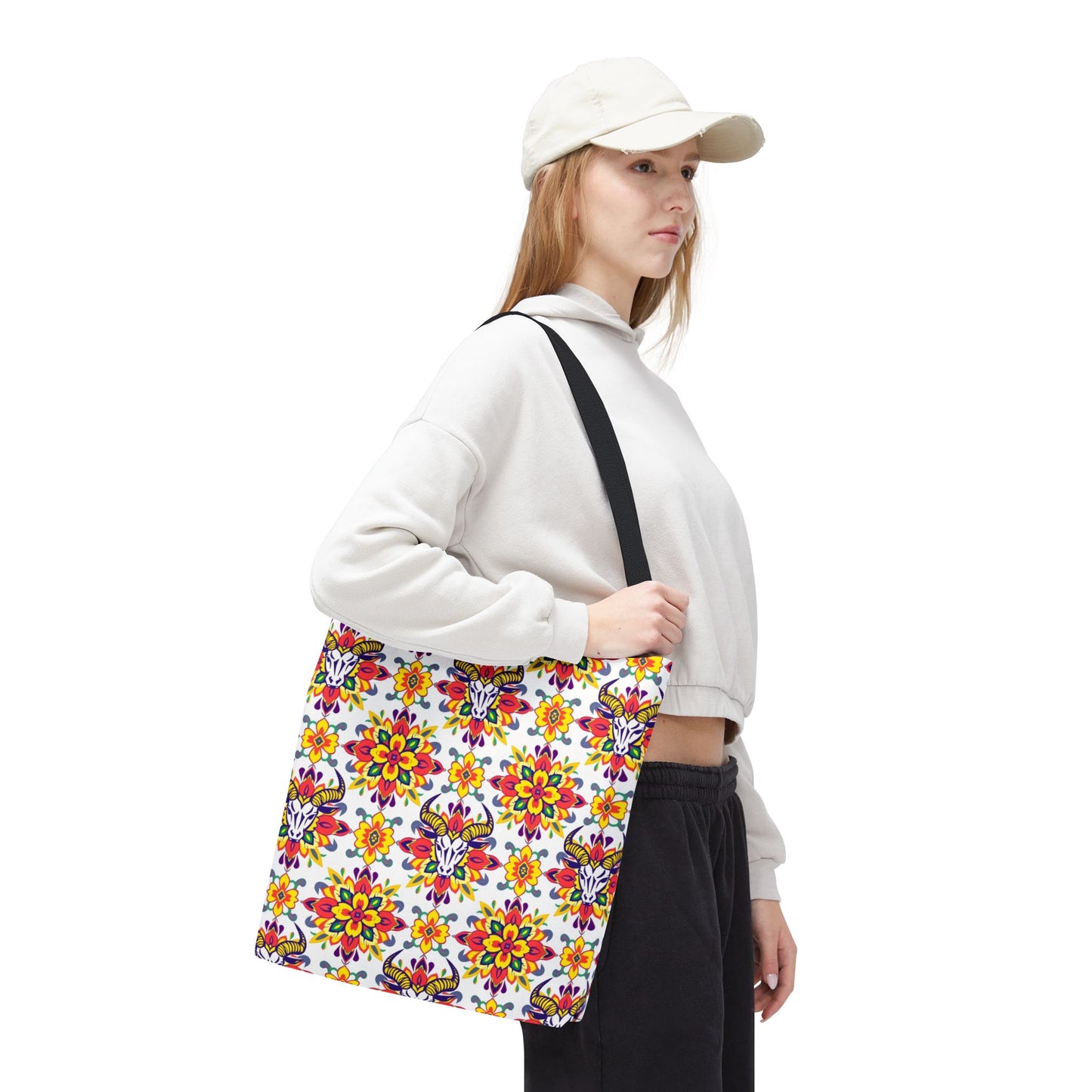 Tote Bag (AOP), Taurus, Zodiac, Flower Pattern